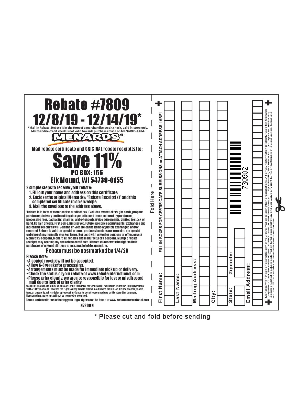 menards rebate form printable