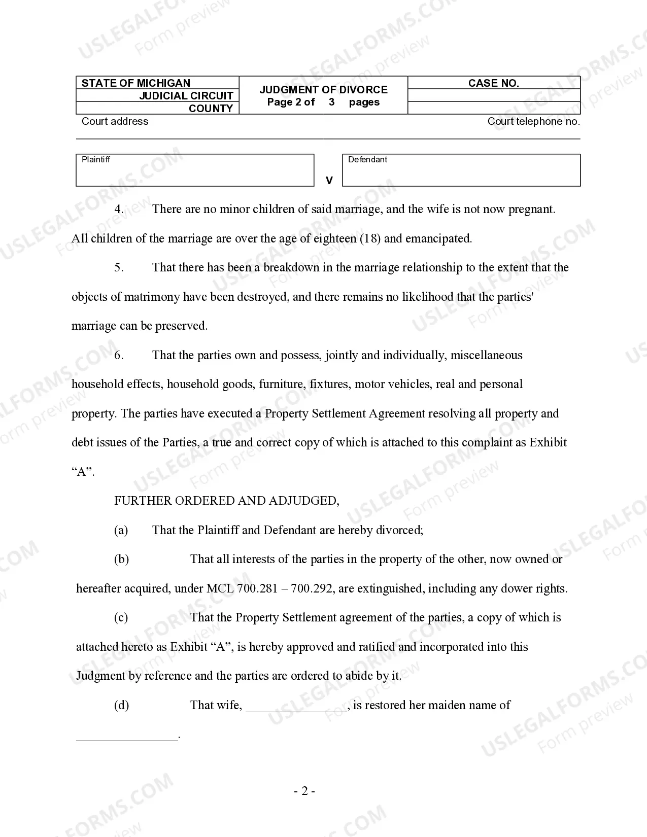 printable michigan divorce forms pdf