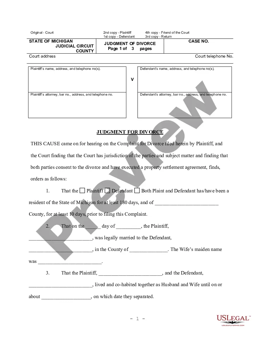 Michigan Judgment Of Divorce For People With No Children Worksheets Library