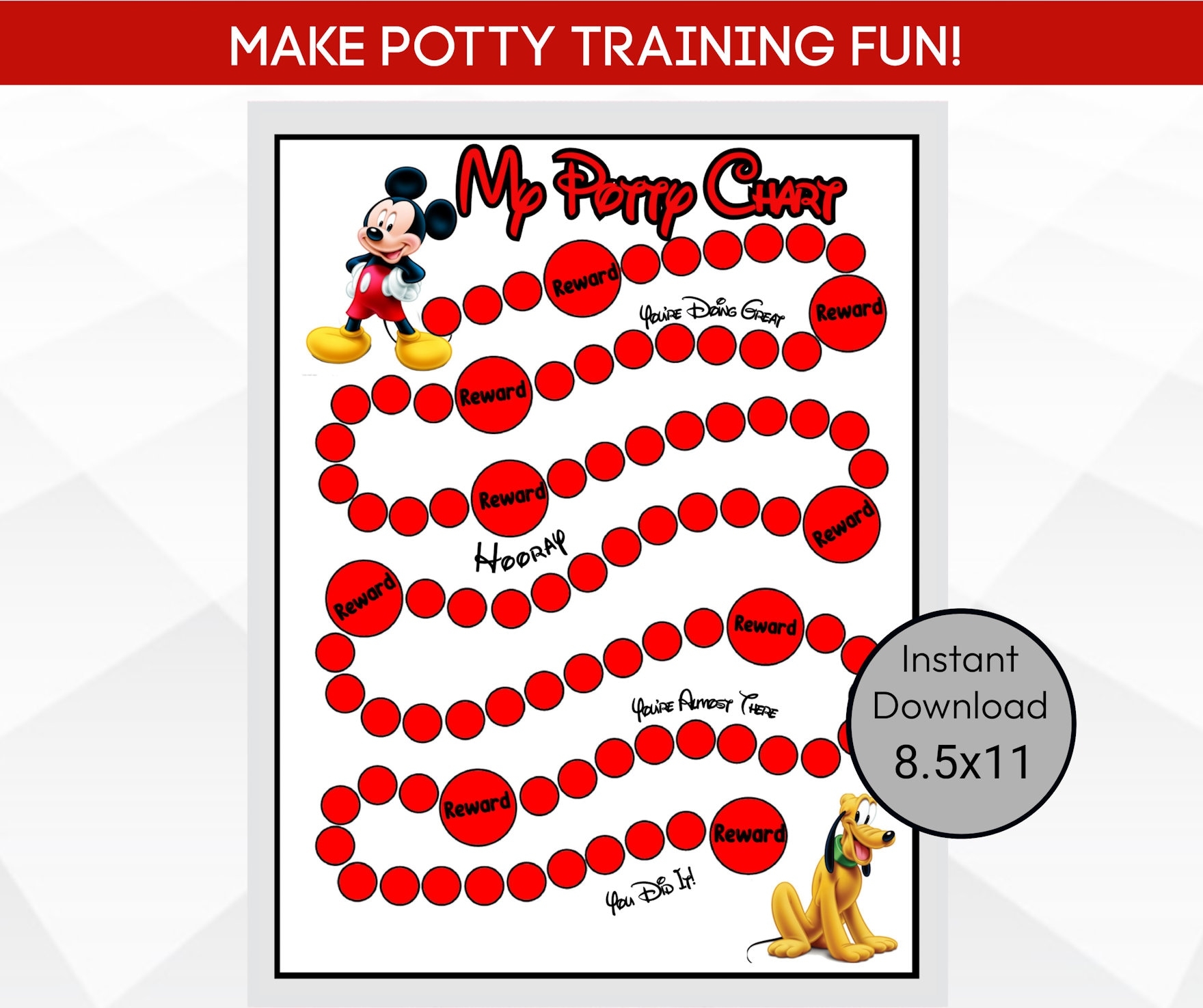 Mickey Potty Training Chart Printable Mickey Mouse Potty Training Chart Potty Training Tips Instant Download Reward Chart Etsy
