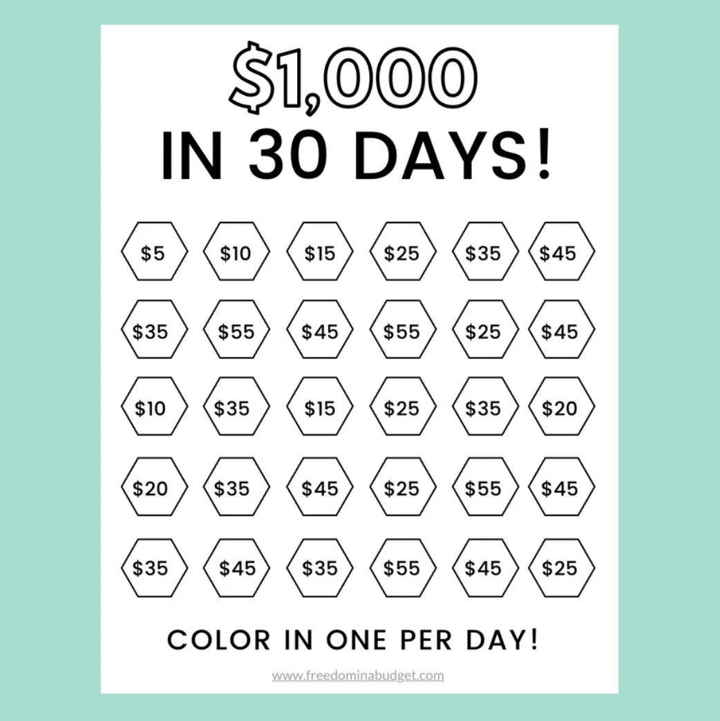 Money Saving Challenge Printable Save 1000 In 30 Days Savings Tracker Savings Planner Etsy Israel