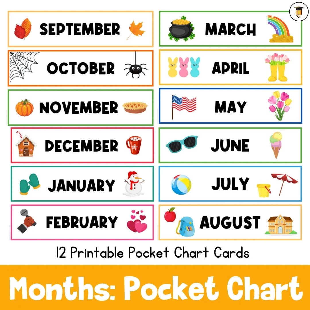 Months Of The Year Calendar Pocket Chart Visual Schedule Classroom Wall Decor Calendar Cards Etsy Israel