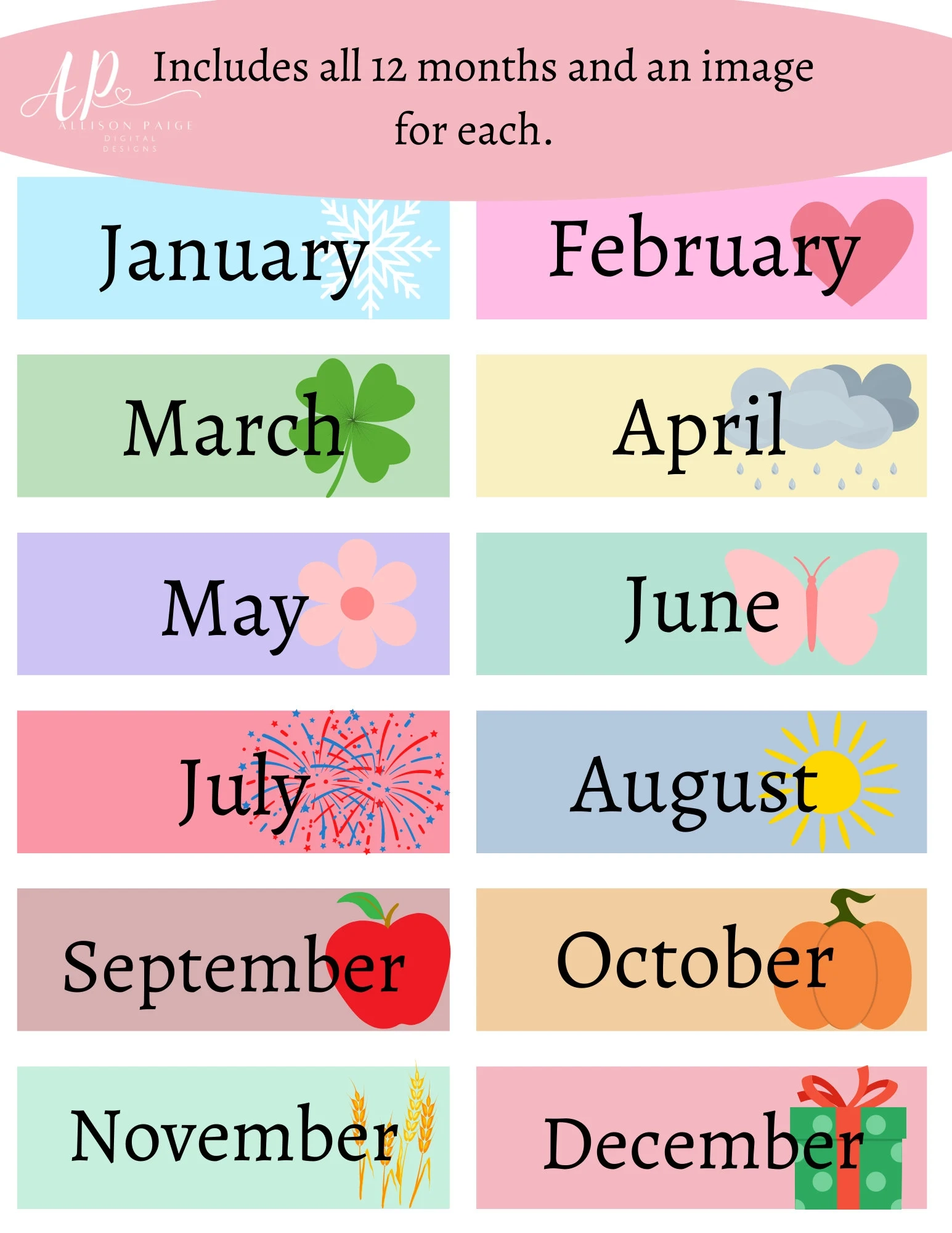 Months Of The Year Digital Download Printable Etsy