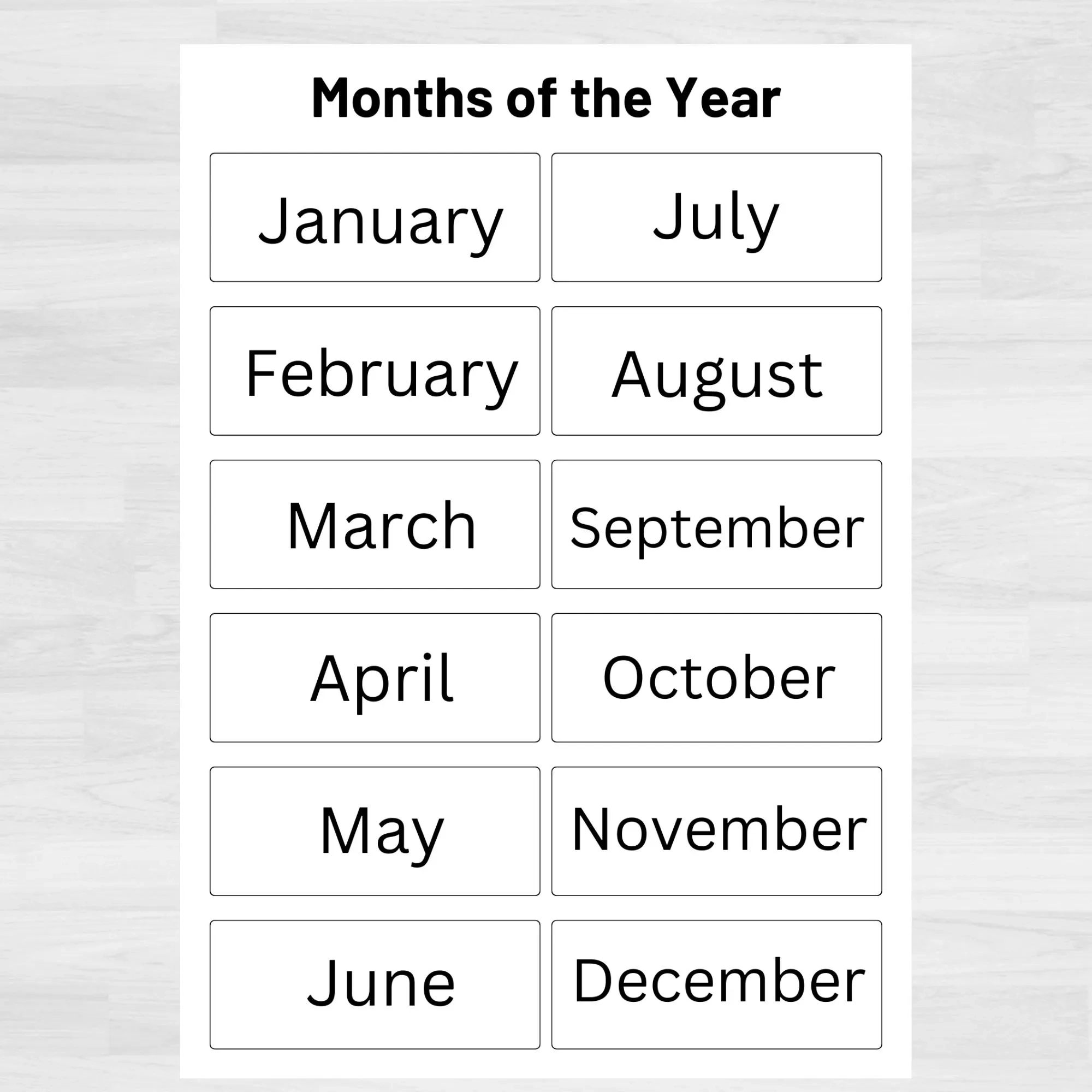 Months Of The Year Printable Chart Classroom Learning digital Download Etsy