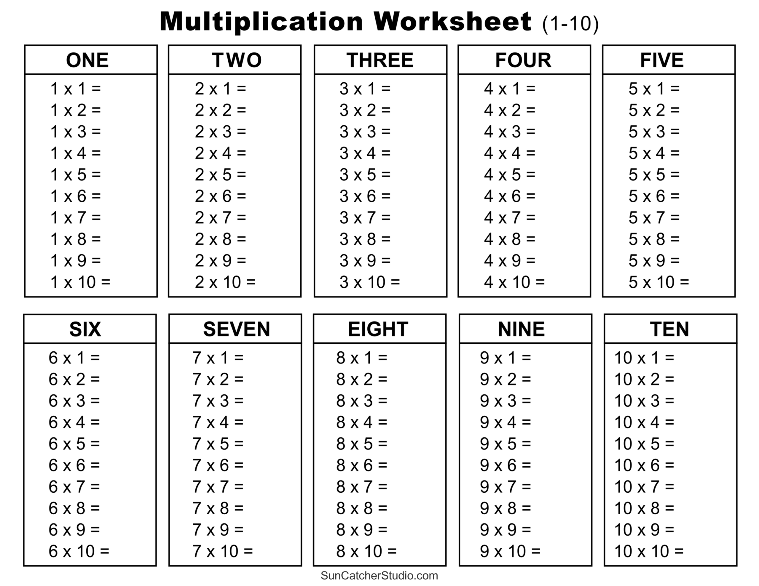 multiplication chart print out