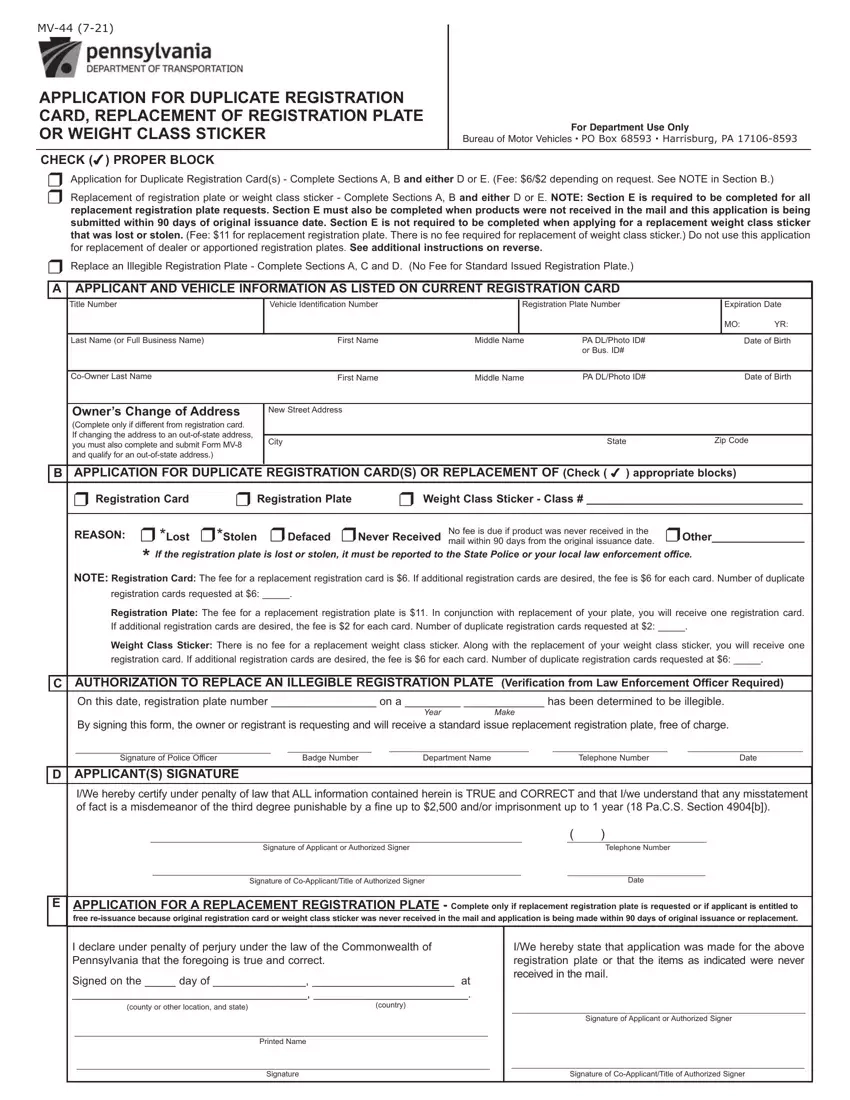 Mv 44 Form Fill Out Printable PDF Forms Online