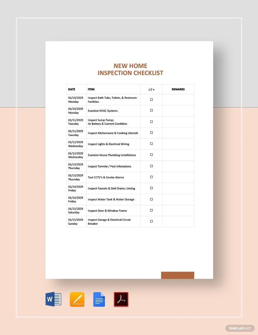 New Home Inspection Checklist Template In Google Docs Word Pages PDF Download Template