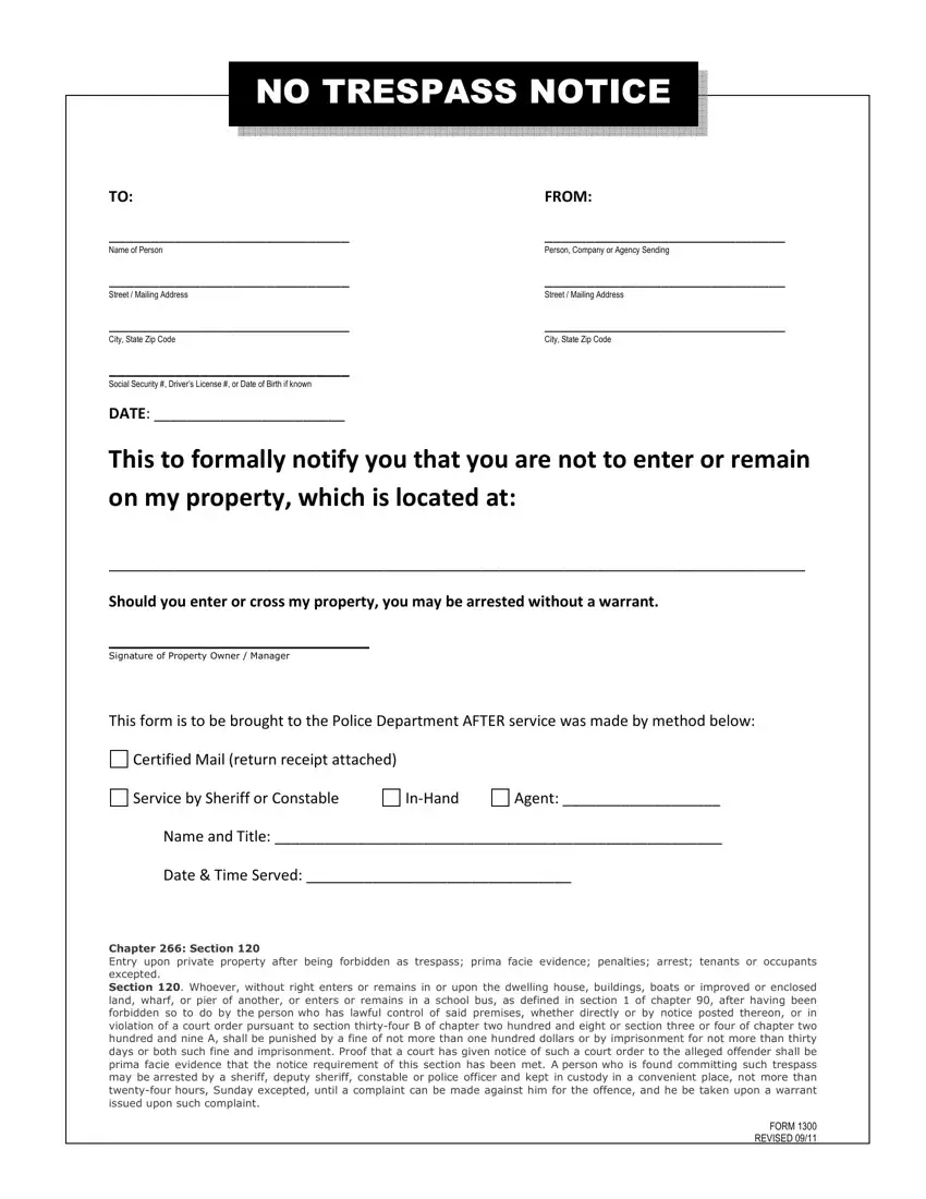 No Trespassing Letter Form Fill Out Printable PDF Forms
