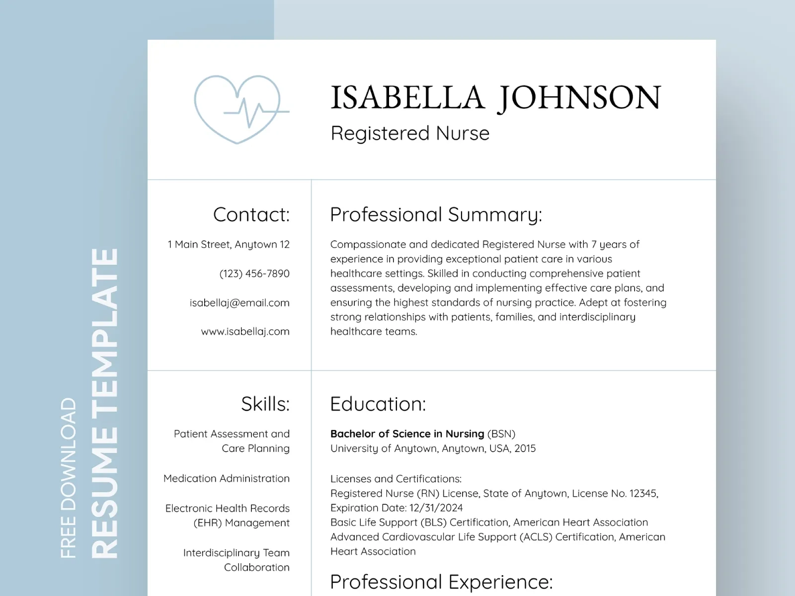 nursing resume template free