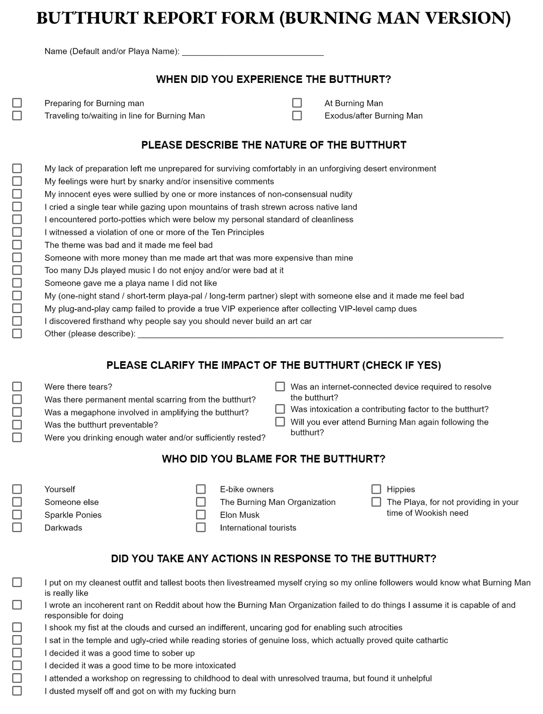 Official Burning Man Butthurt Report Form Just Dropped R BurningMan