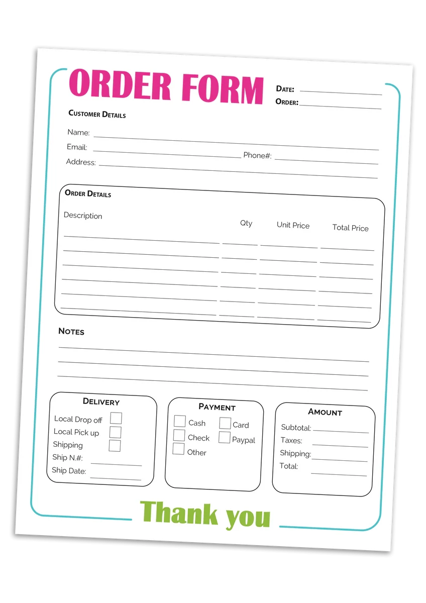 free order form template printable
