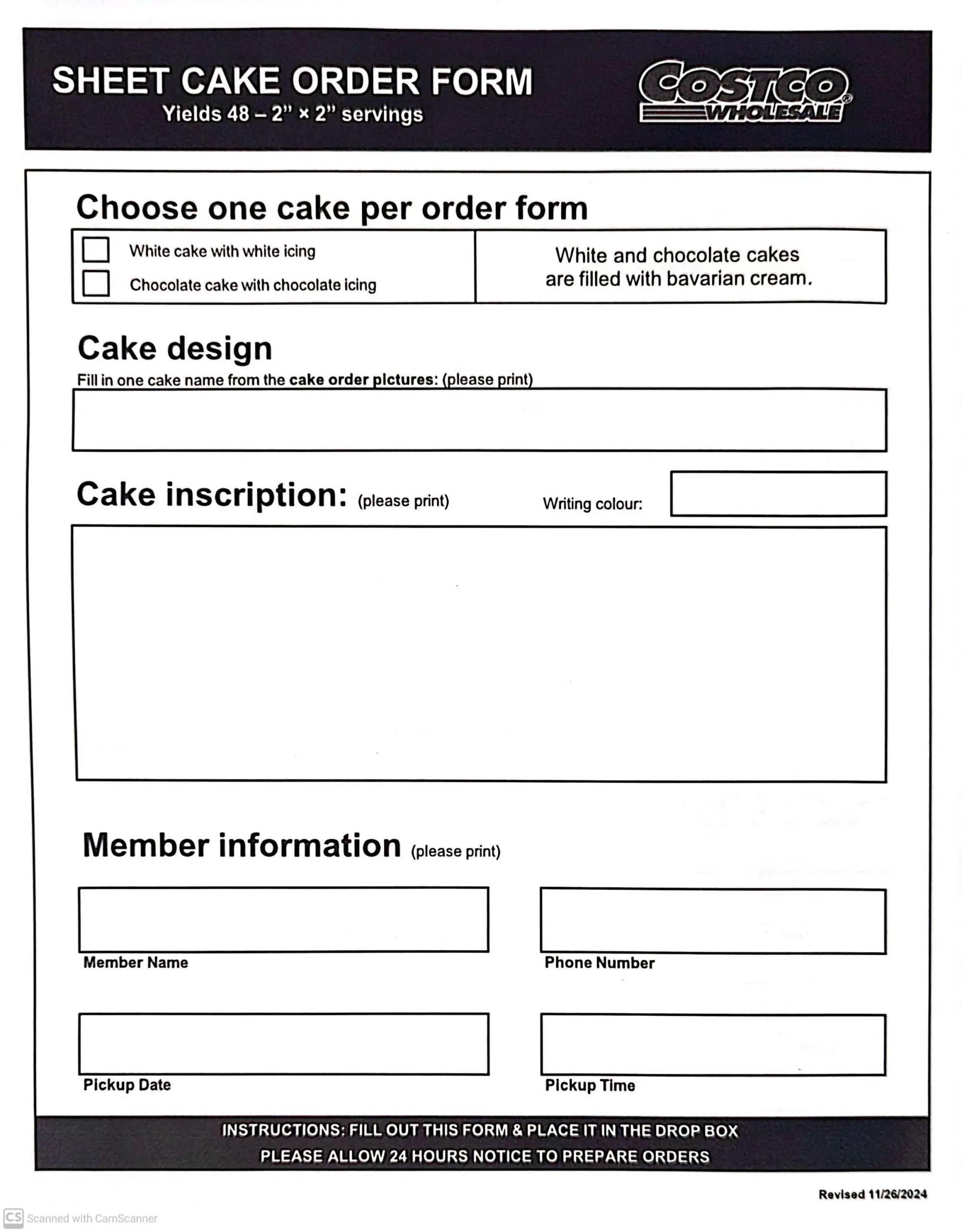 printable costco cake order form