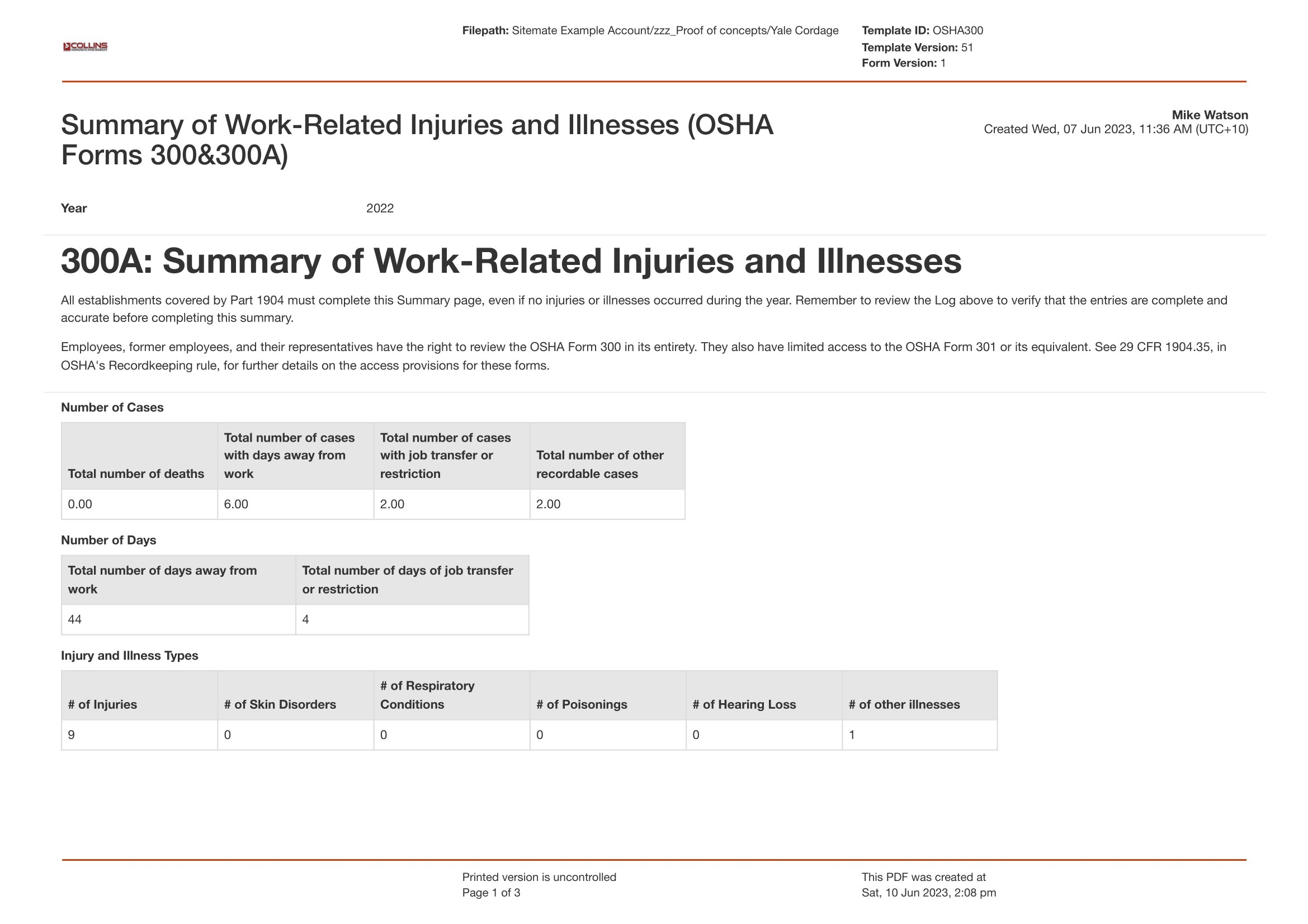 OSHA 300 Log 300a Form Blank Fillable And Printable Pdf Export