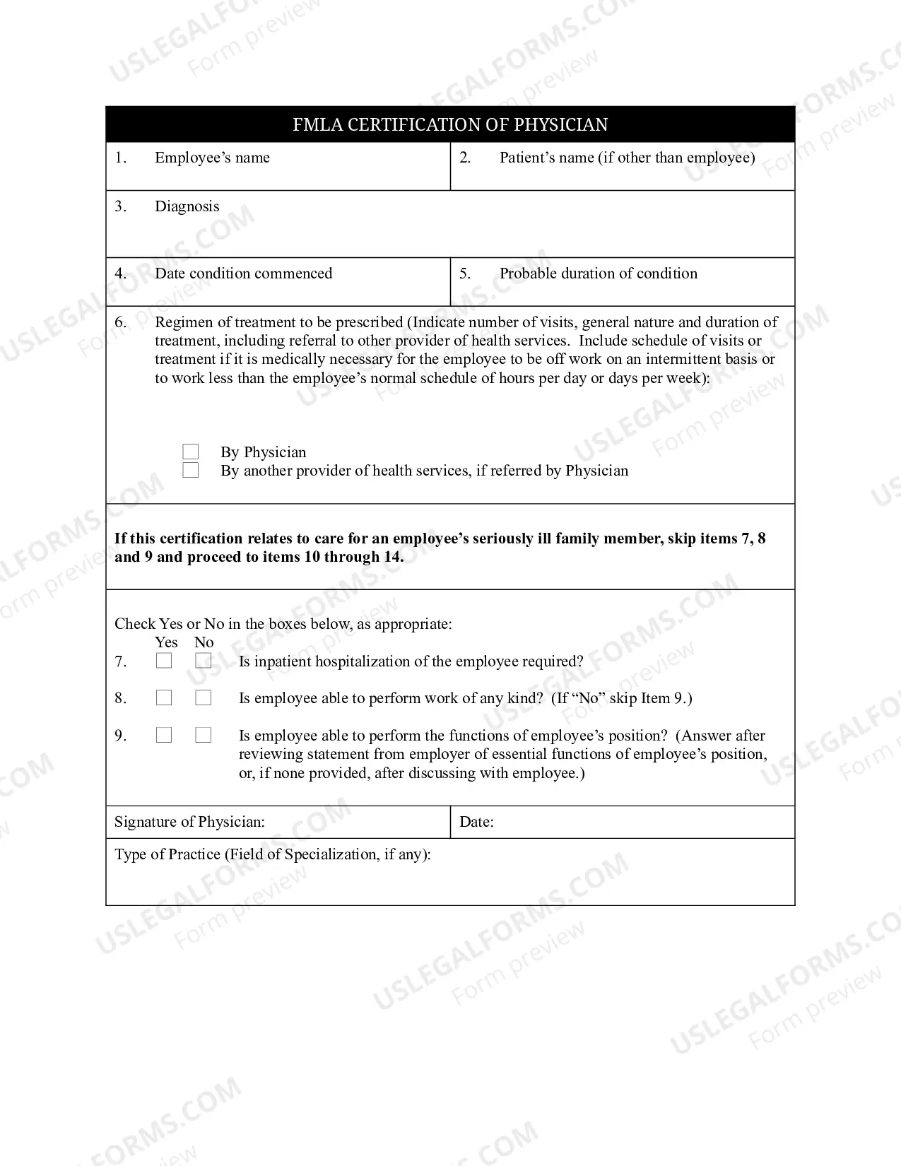 Palm Beach Florida FMLA Certification Of Physician US Legal Forms