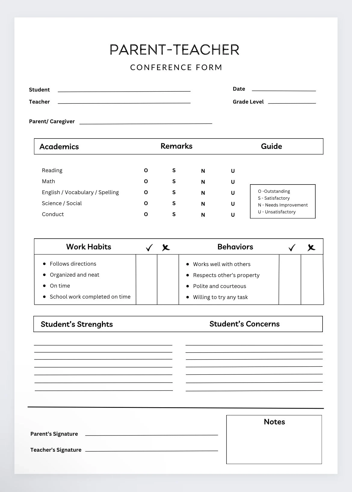 Parent Teacher Conference Form student Progress Sheet teacher Planner Meeting Notes classroom Organizer academic Record Sheet conference Log Etsy Israel