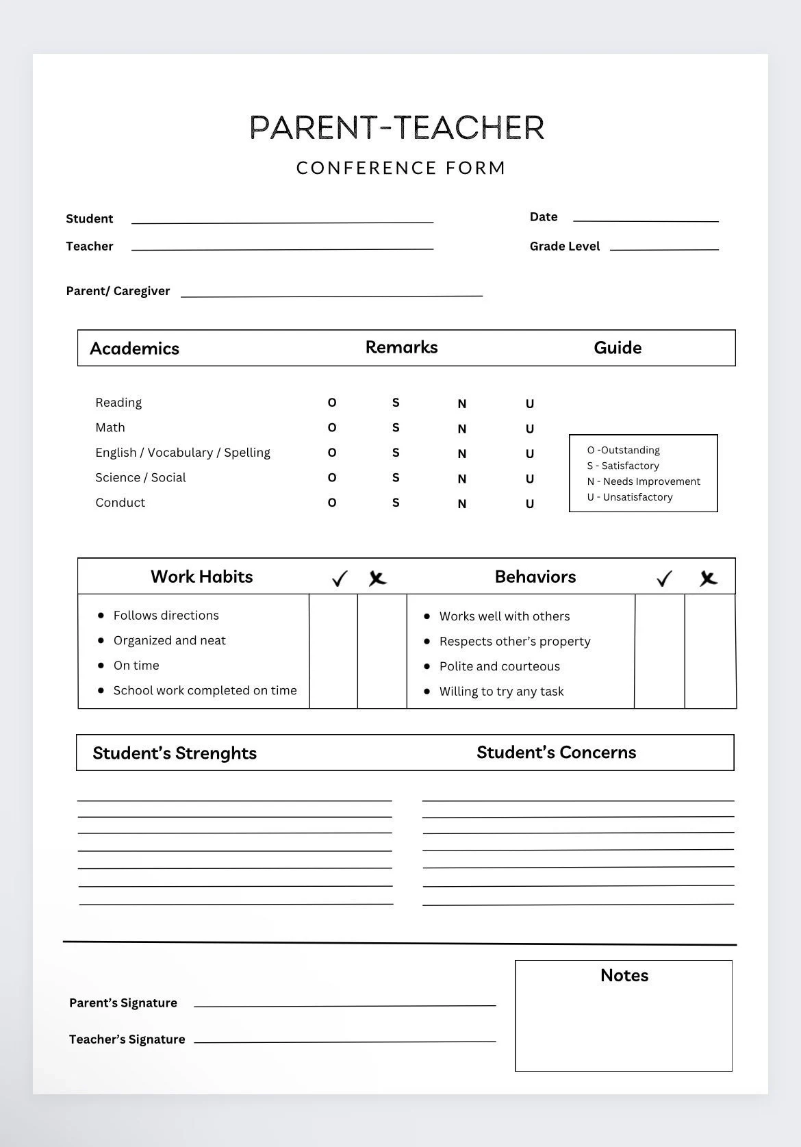 Parent Teacher Conference Form student Progress Sheet teacher Planner Meeting Notes classroom Organizer academic Record Sheet conference Log Etsy Israel