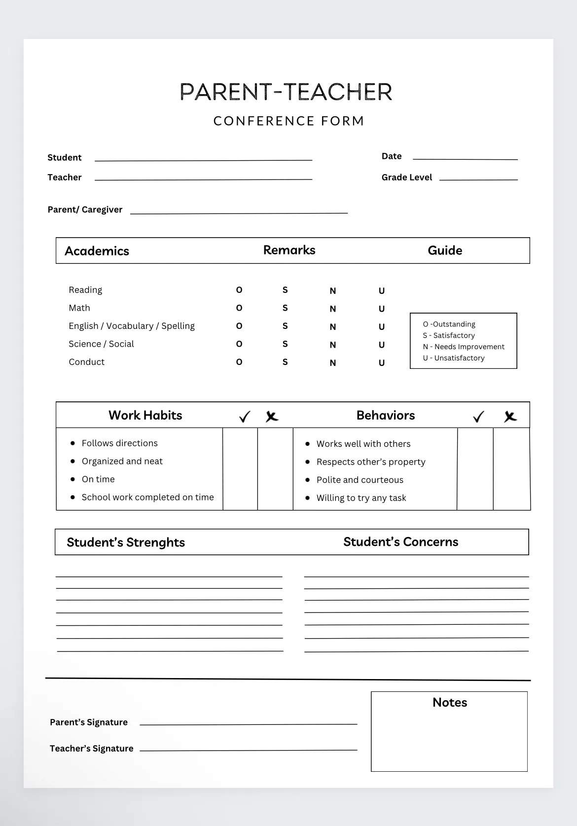 Parent Teacher Conference Form student Progress Sheet teacher Planner Meeting Notes classroom Organizer academic Record Sheet conference Log Etsy Israel