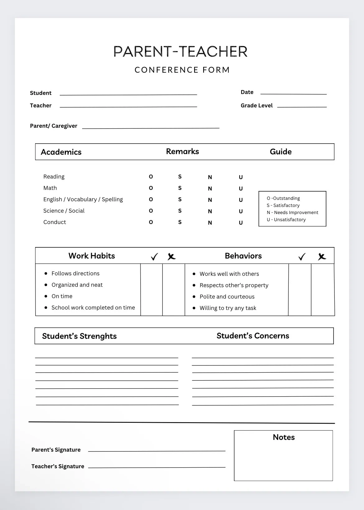 Parent Teacher Conference Form student Progress Sheet teacher Planner Meeting Notes classroom Organizer academic Record Sheet conference Log Etsy Israel