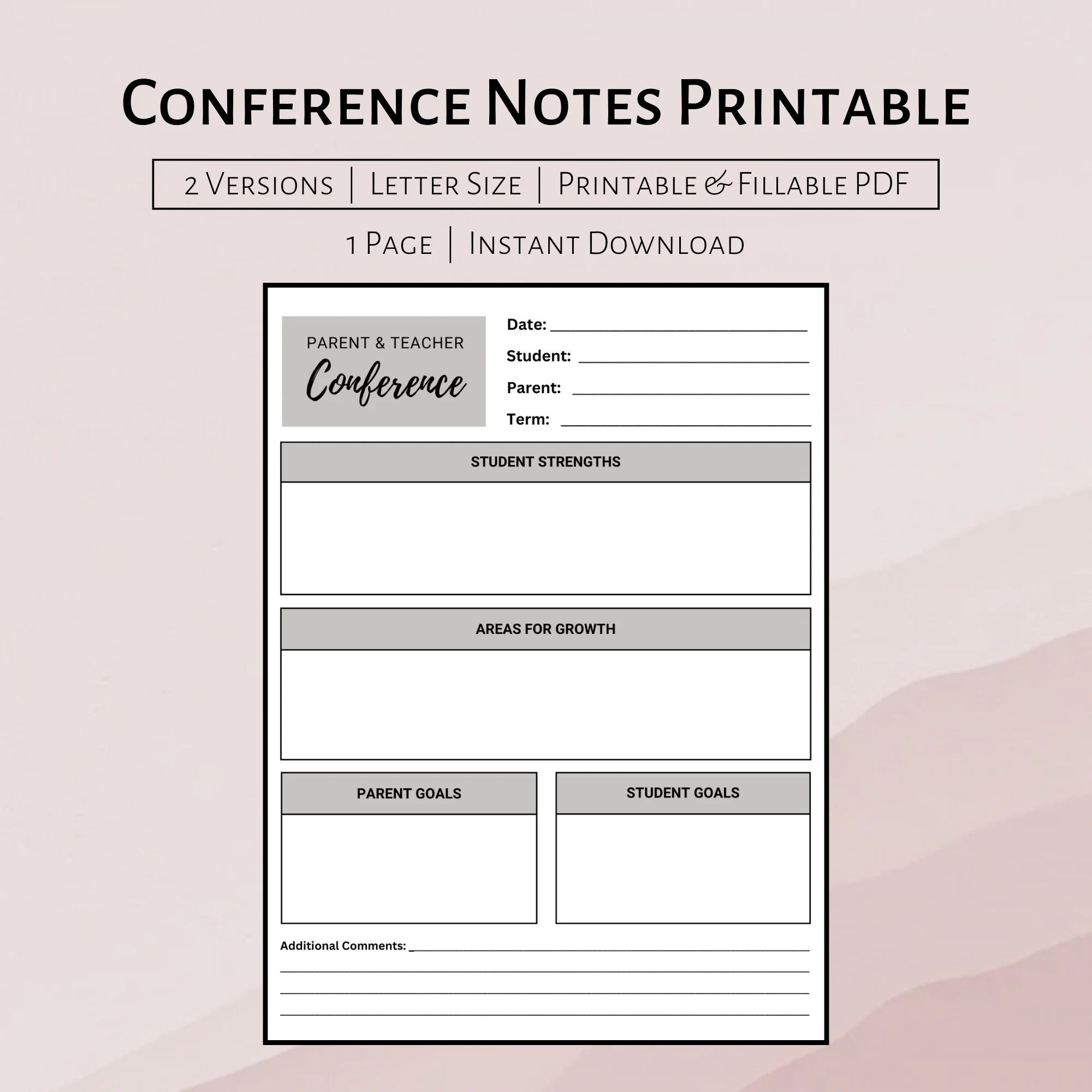 parent teacher conference form printable
