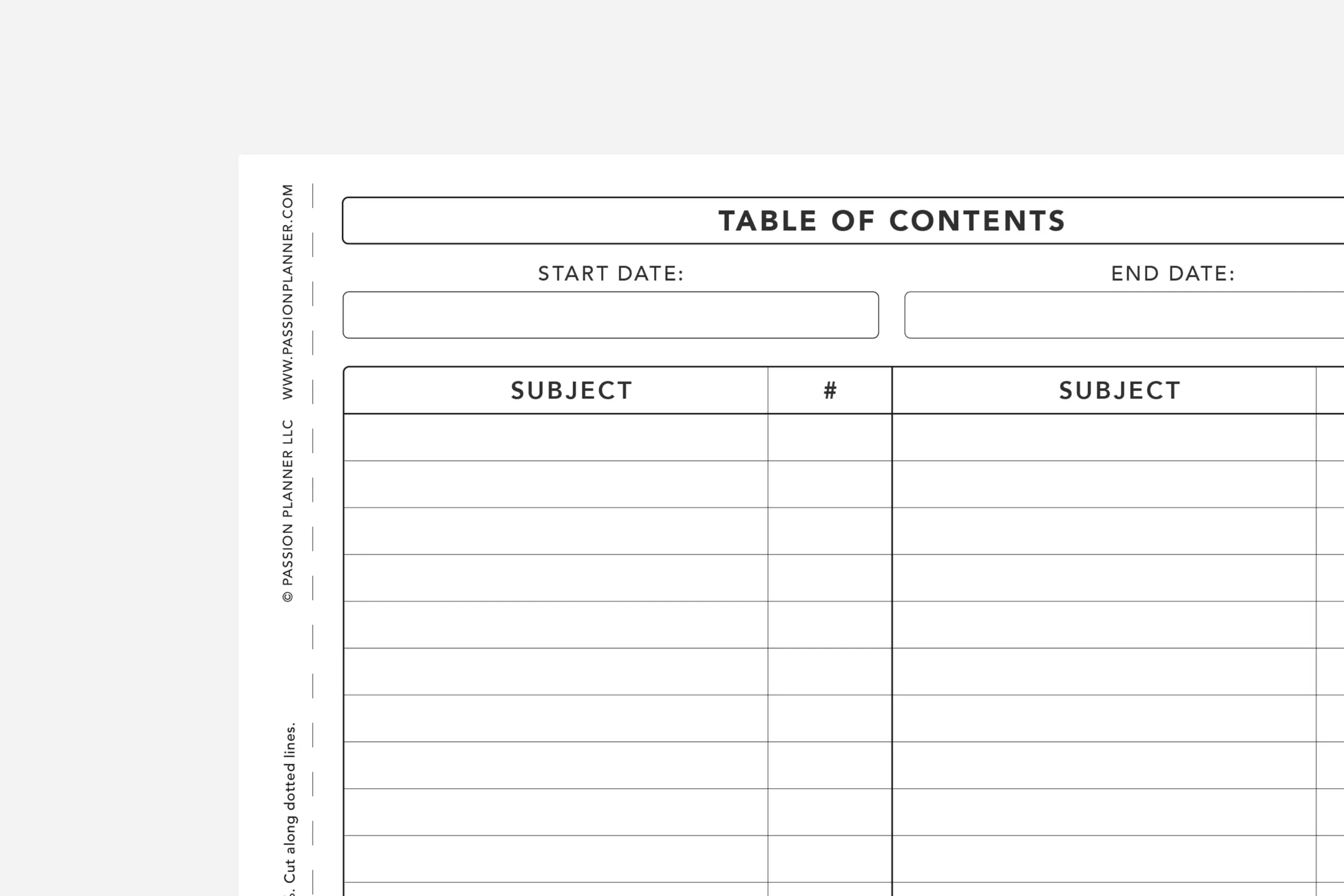 Passion Journal Table Of Contents PDF Free Printable Passion Planner