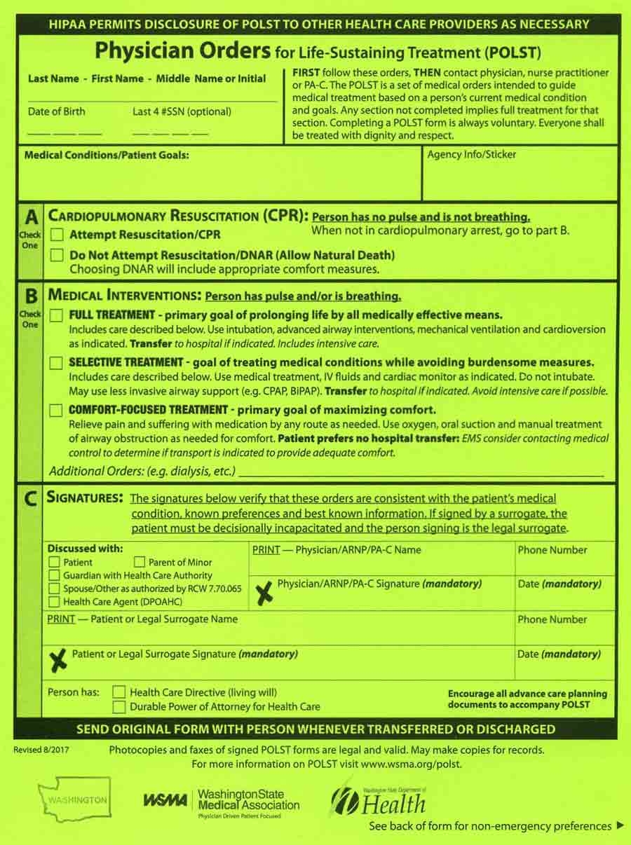 Patient Alerts Inc POLST Registry Physician Orders For Life Sustaining Treatment 