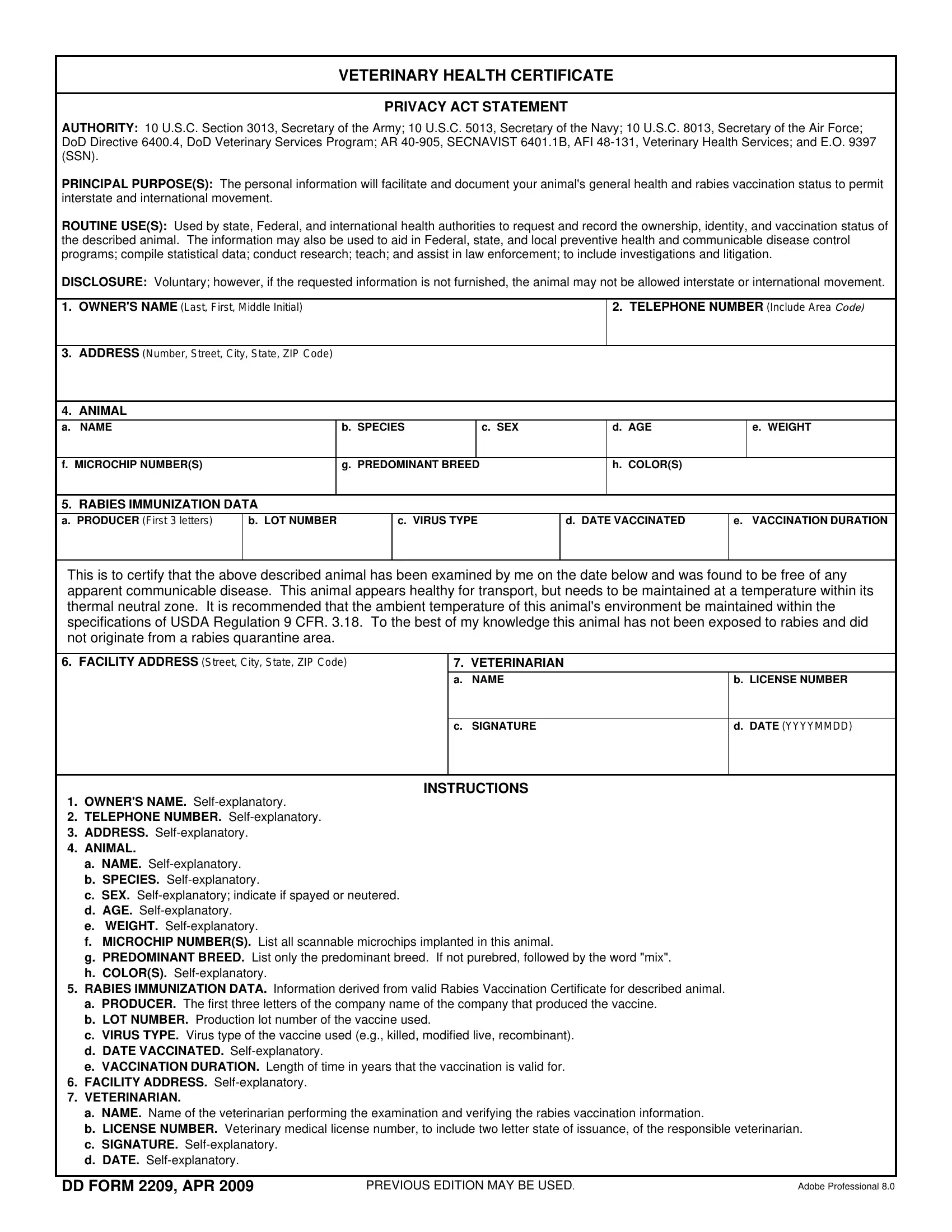 Pet Health Certificate Form Fill Out Printable PDF Forms