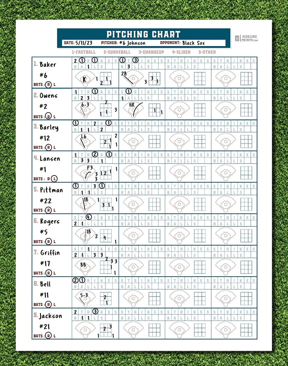 Pitching Chart Notepad Sideline Prints