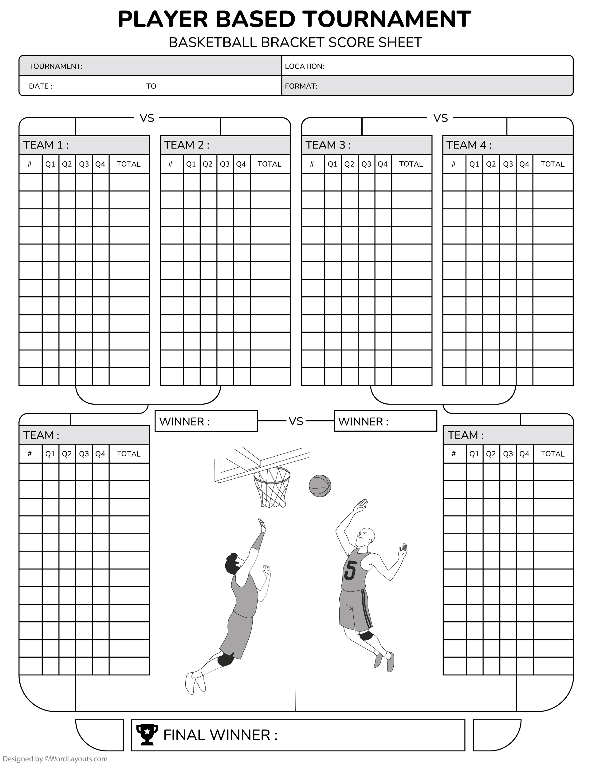 Players Based Tournament Bracket Template Basketball