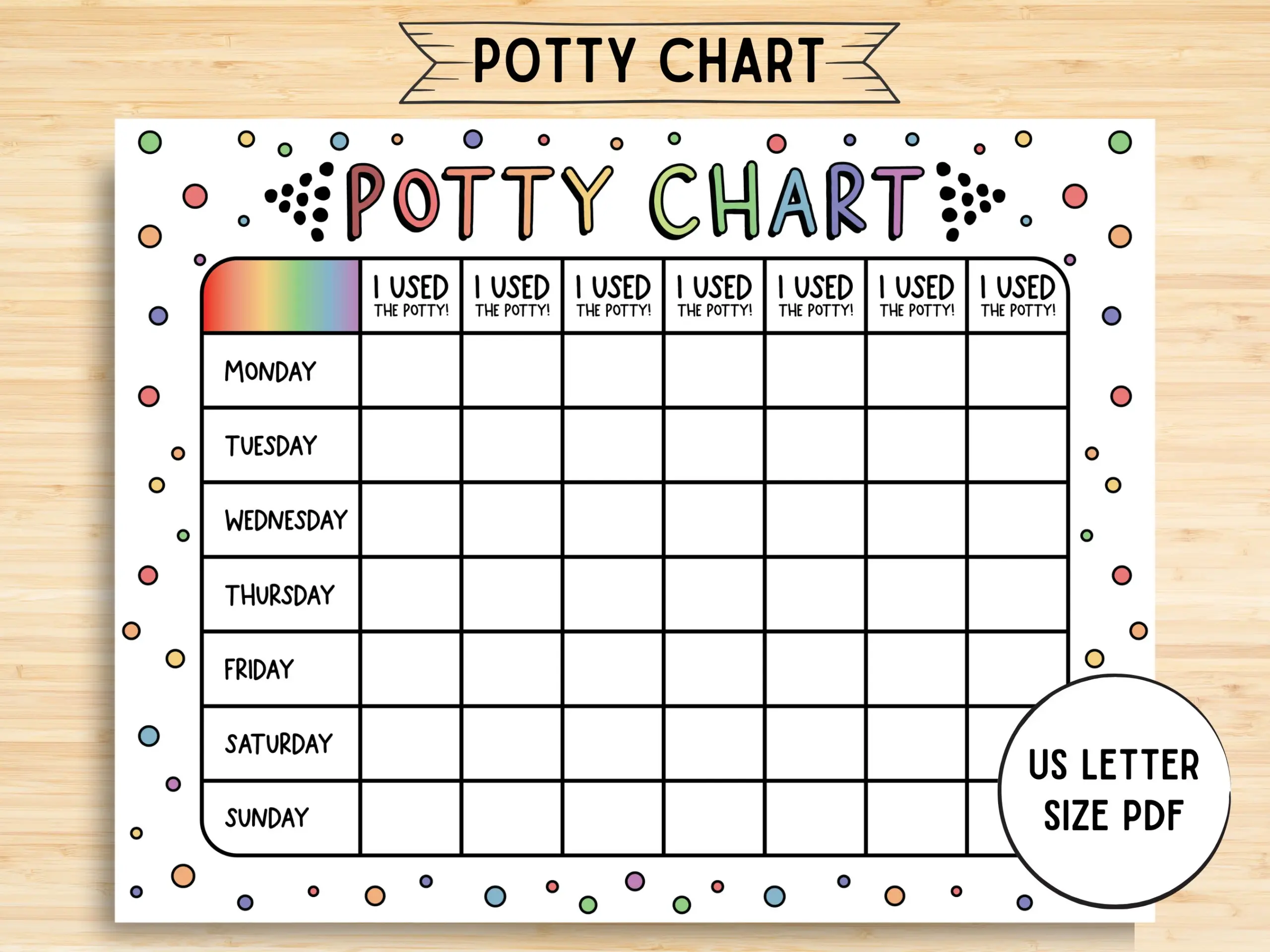 Potty Training Chart Potty Chart For Girls And Boys Potty Training Sticker Chart Rainbow Toddler Potty Chart Printable Kids Etsy