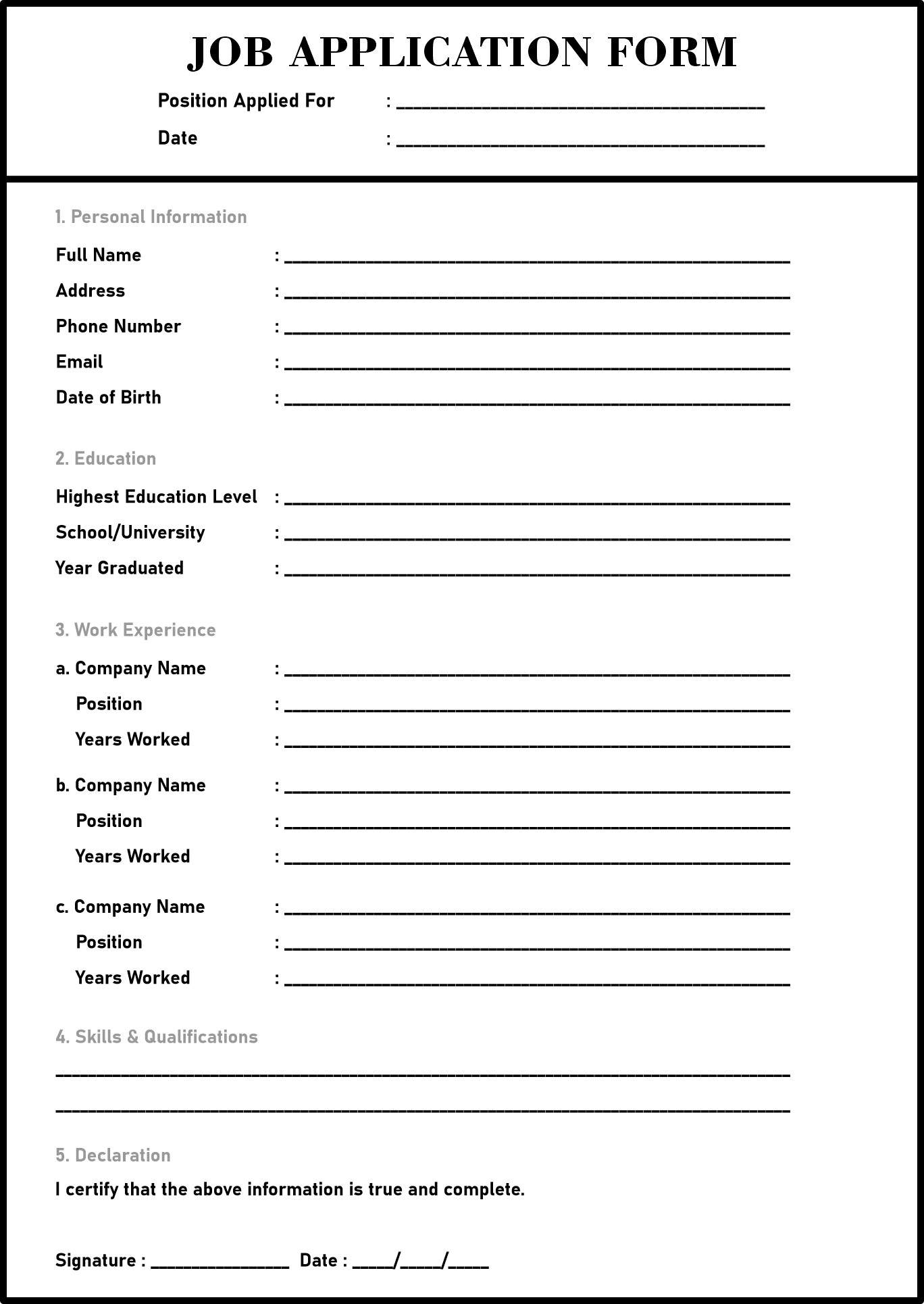 free printable job application form pdf