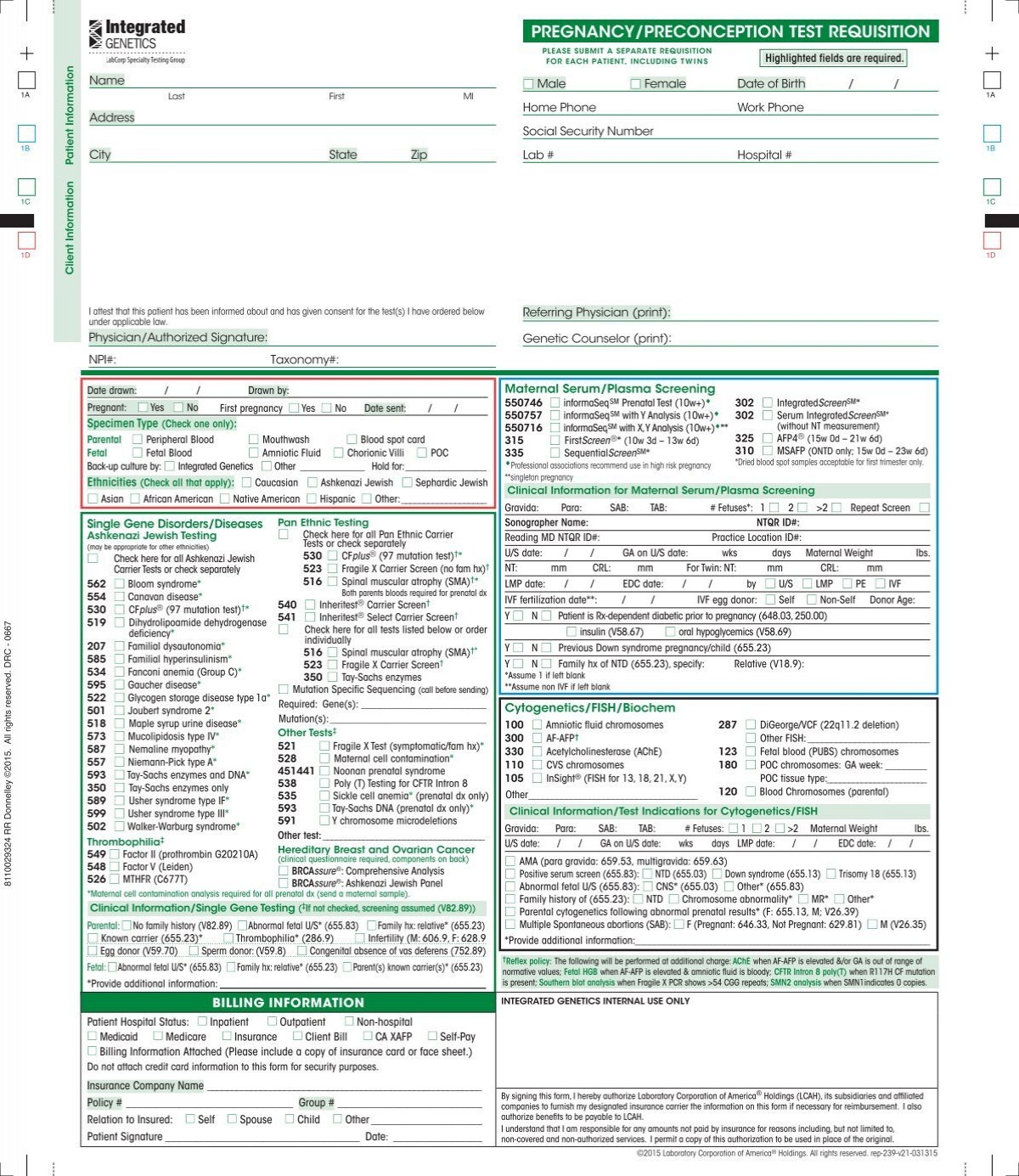 PREGNANCY PRECONCEPTION TEST REQUISITION LabCorp