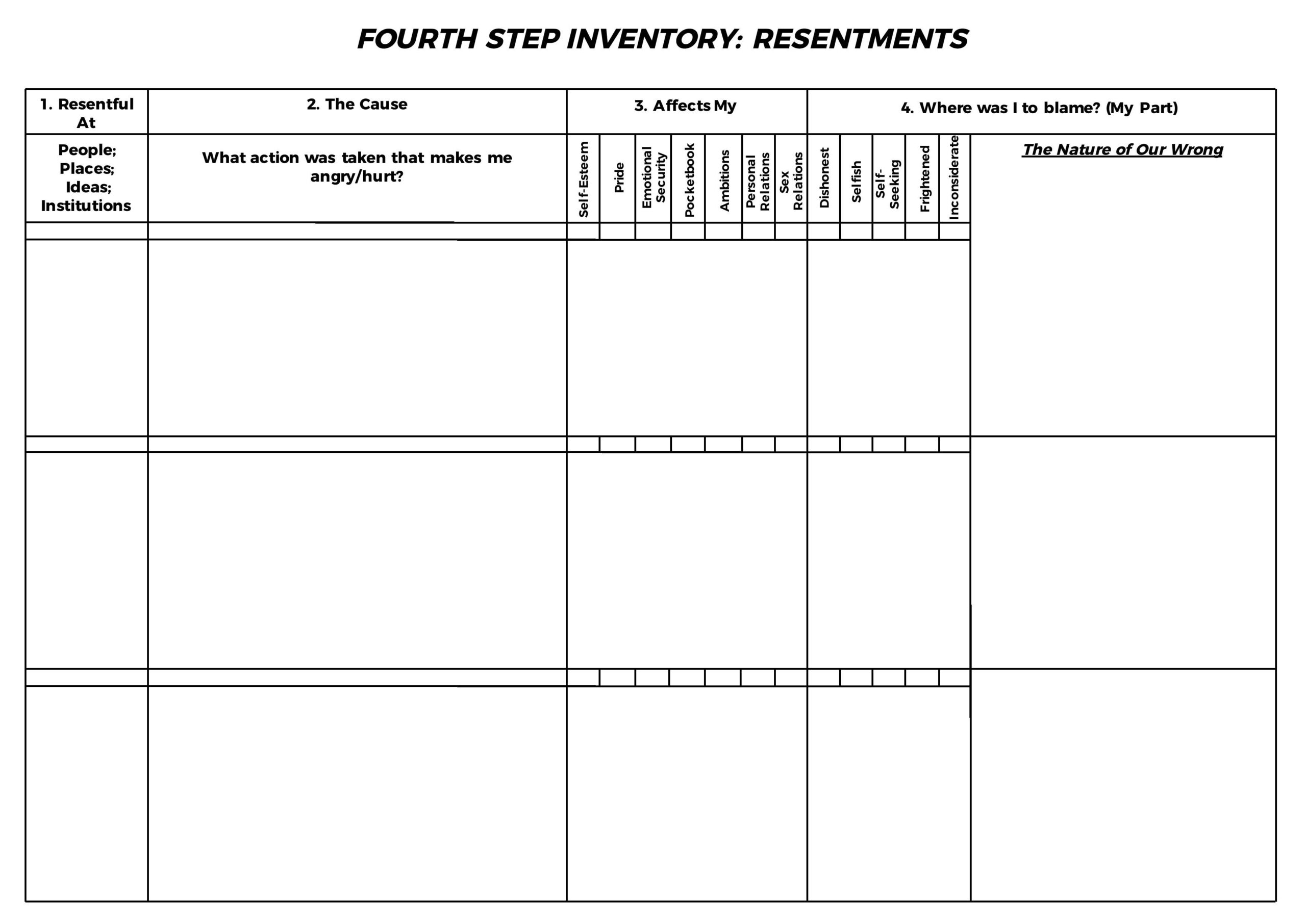 Printable 4th Step Worksheets