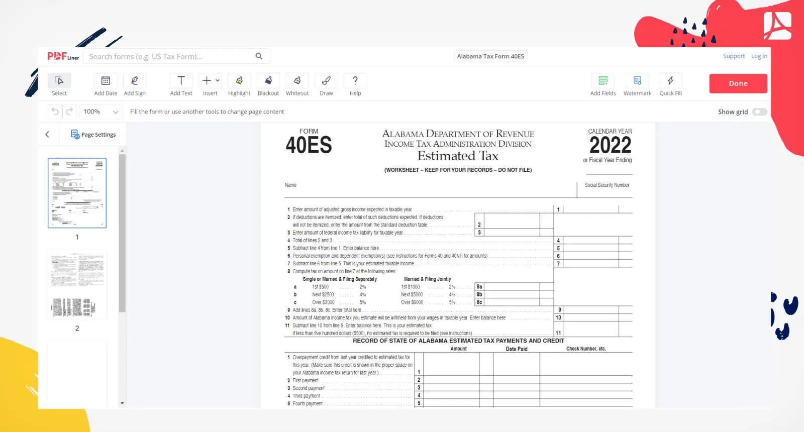 Printable Alabama Form 40 2023 Printable Art Activities