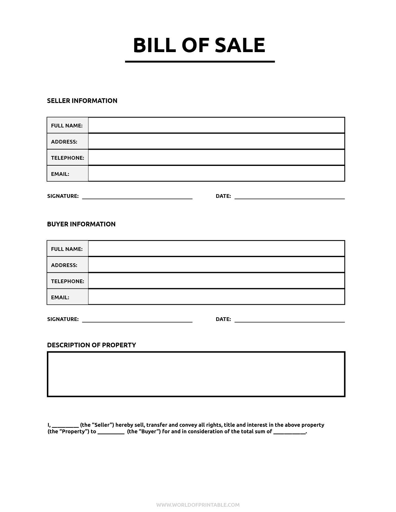 printable bill of sale form