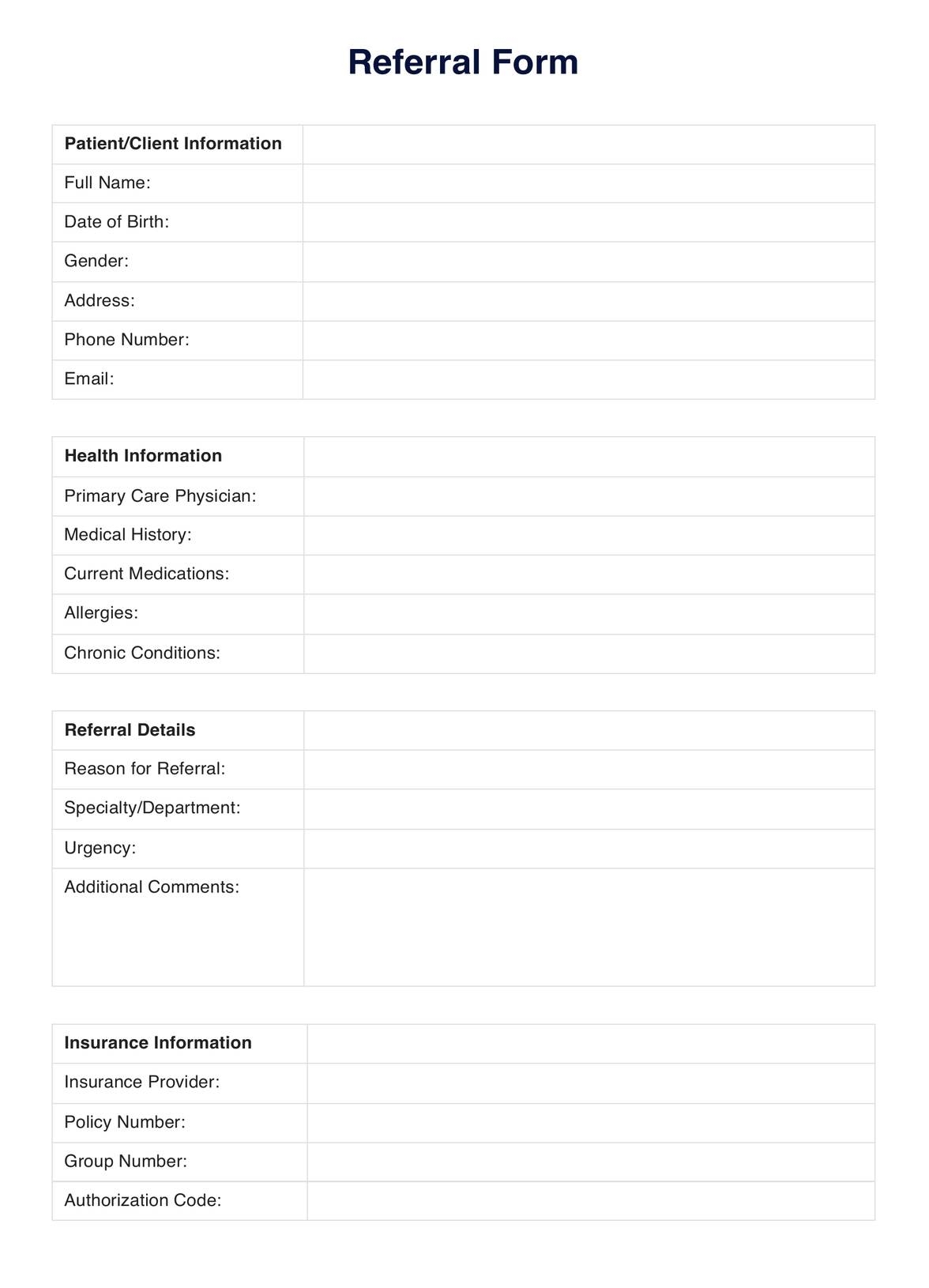 Printable Blank Referral Form