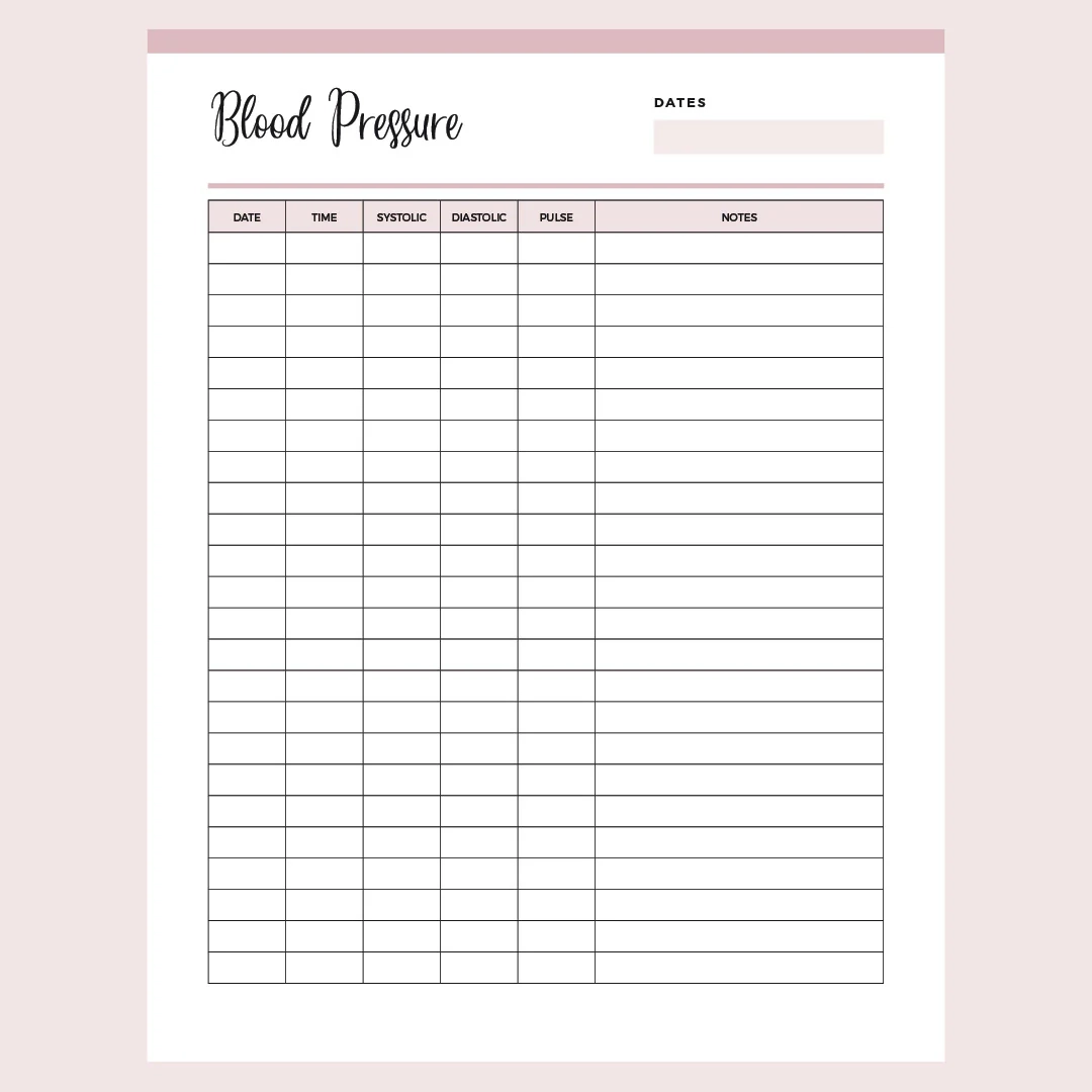 blood pressure log free printable