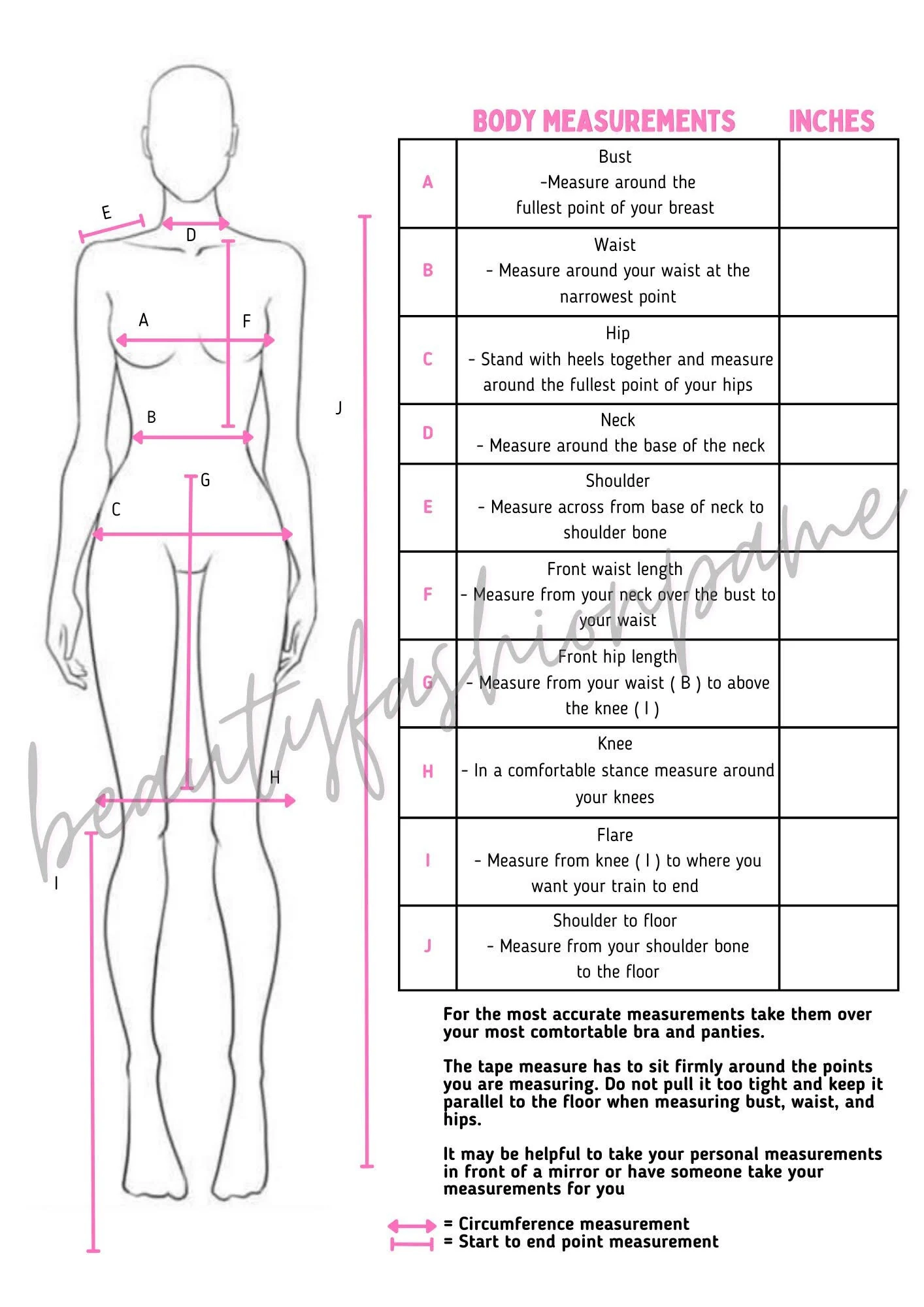 Printable Body Measurement Sewing Guide Etsy