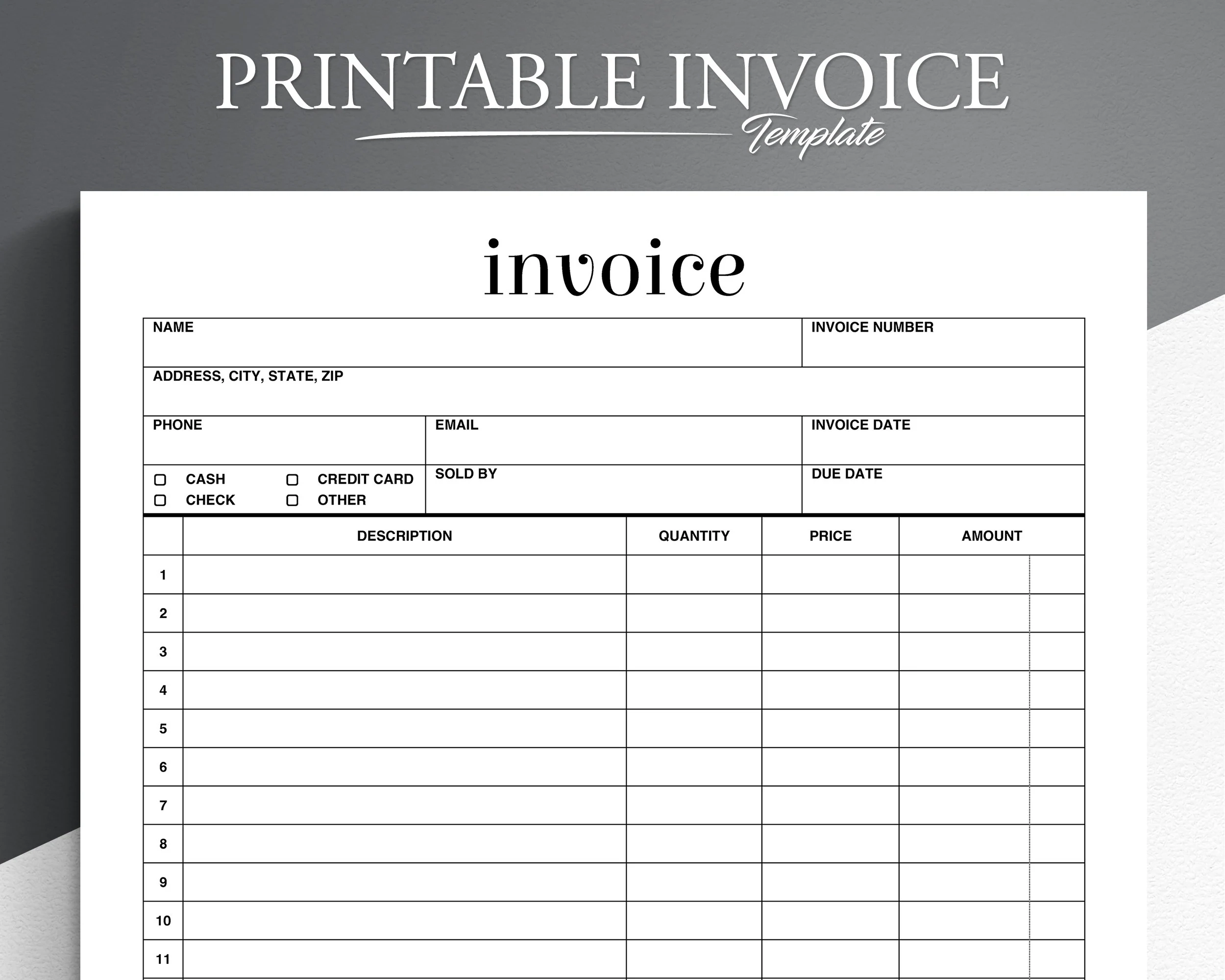 Printable Business Invoice Form Simple Easy 8 5x11 US Letter PDF Etsy