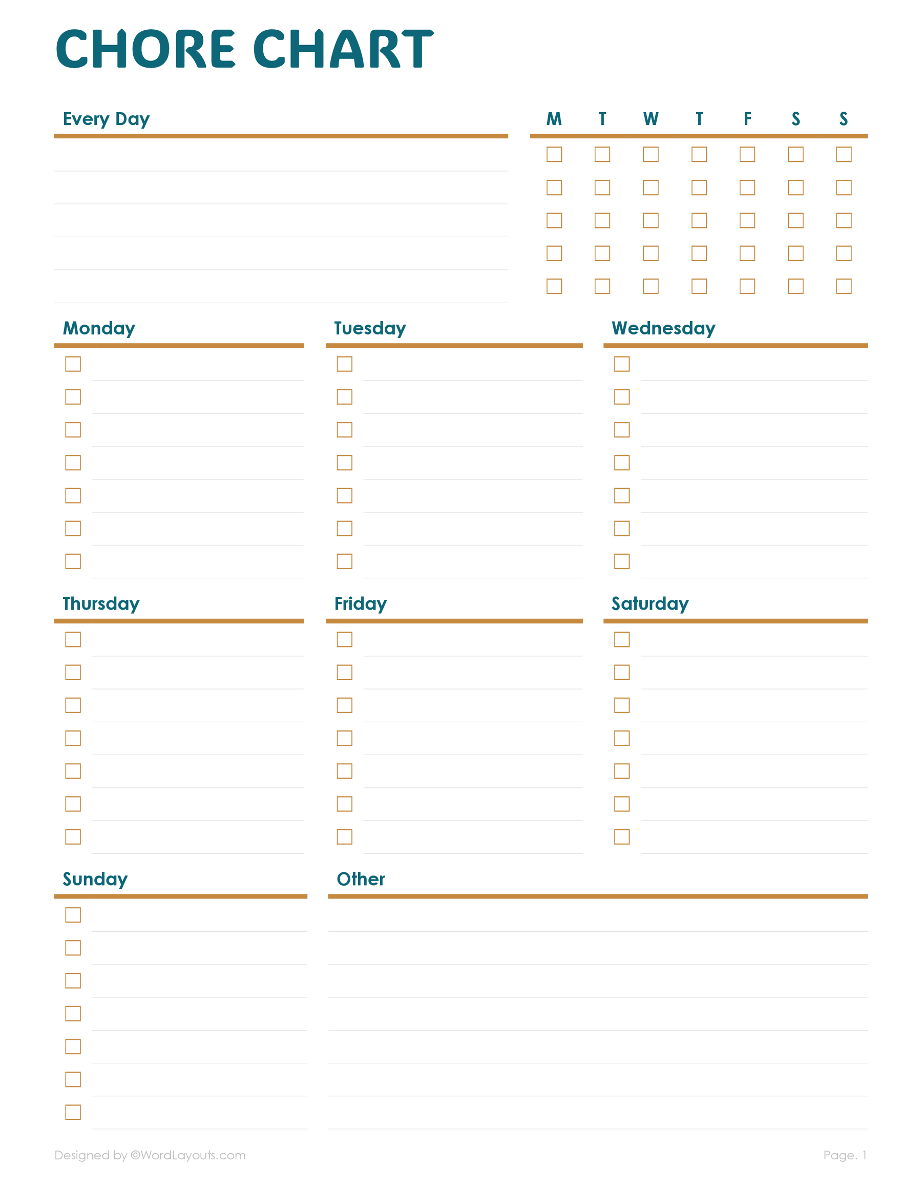 Printable Chore Chart Template For Adults WordLayouts