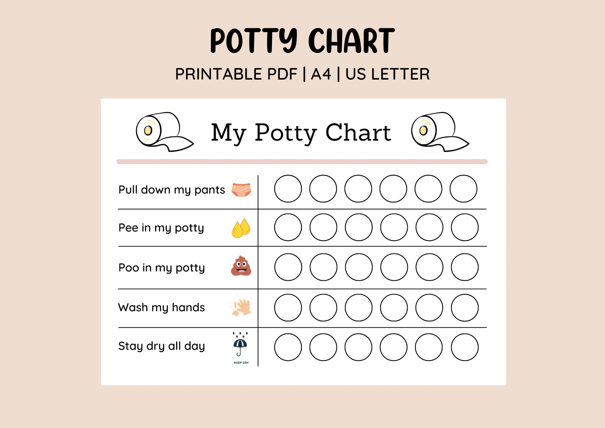 Printable Cute Potty Training Chart Sticker Chart Printable Reward Chart Toilet Training Kids Reward Chart Digital Template Etsy