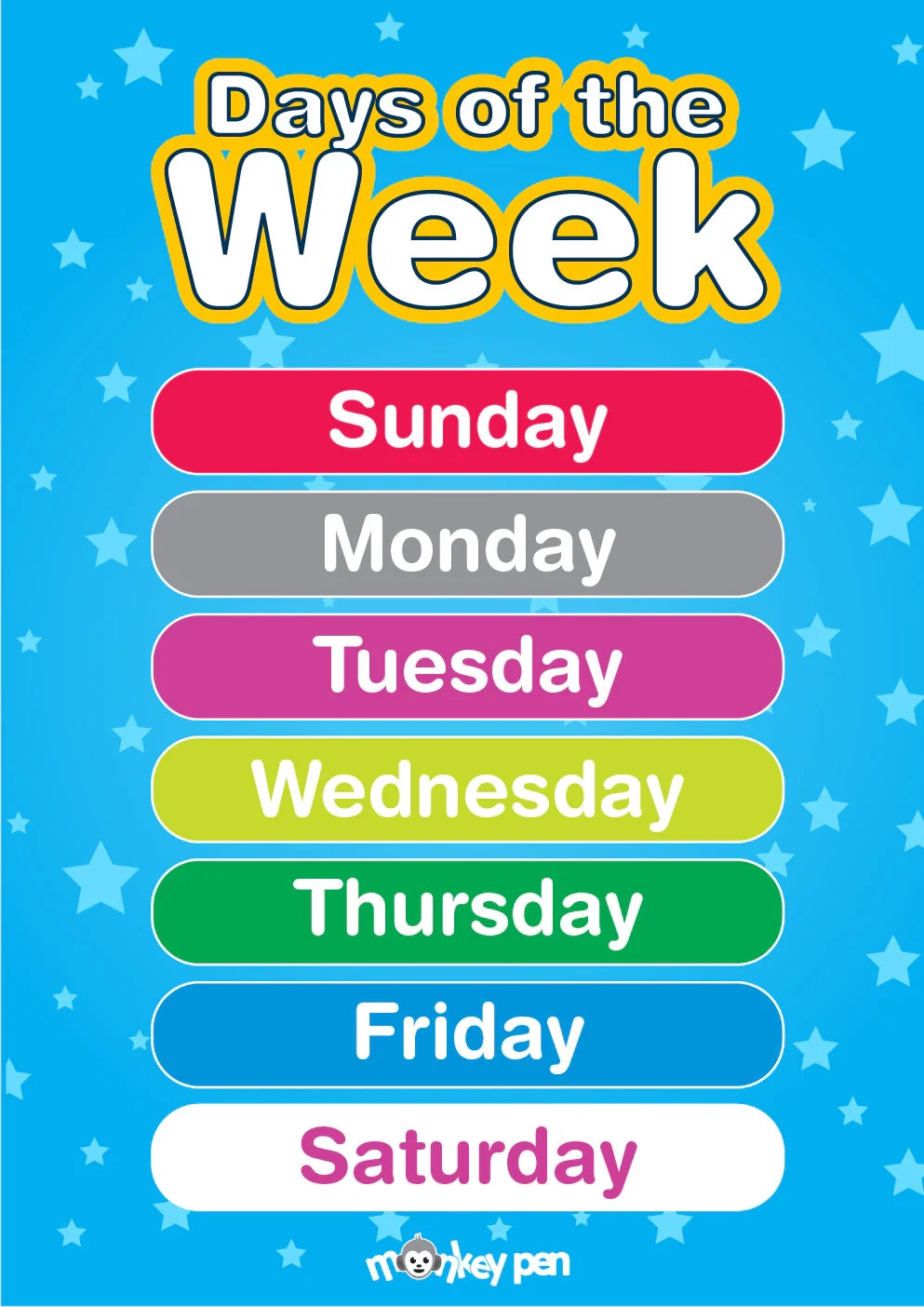 Printable Days Of The Week Poster Instant Download