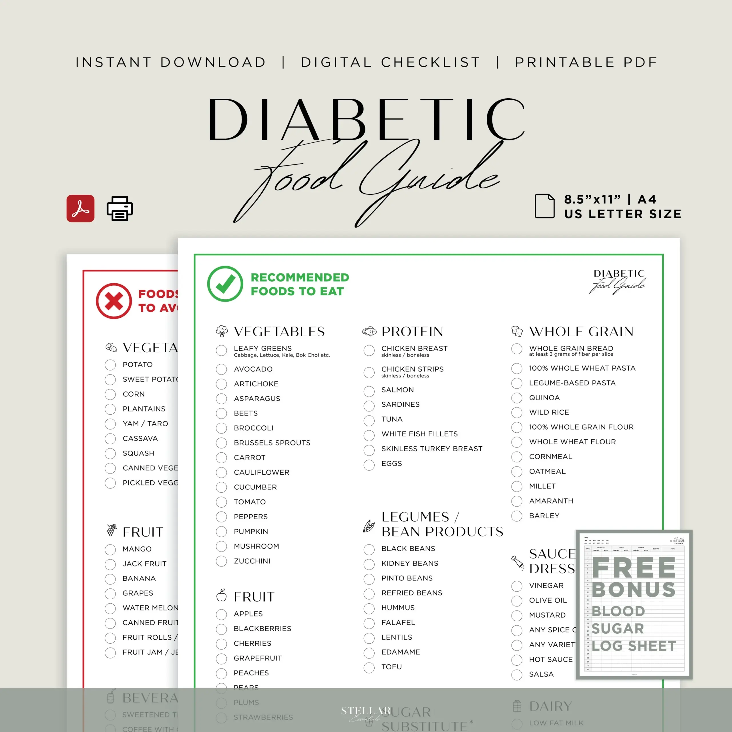 Printable Diabetic Food List Digital Diabetic Food Chart Diabetic Food Log Diabetes Food Guide Nutrition List Diabetic Friendly Snacks Etsy