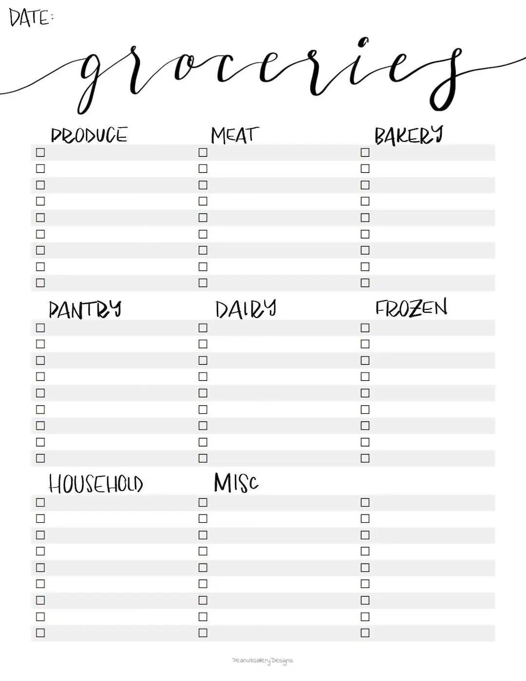 grocery list free printable