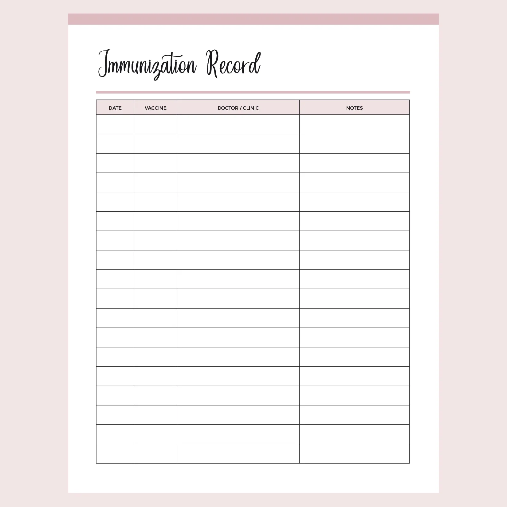 Printable Immunization Record Plan Print Land