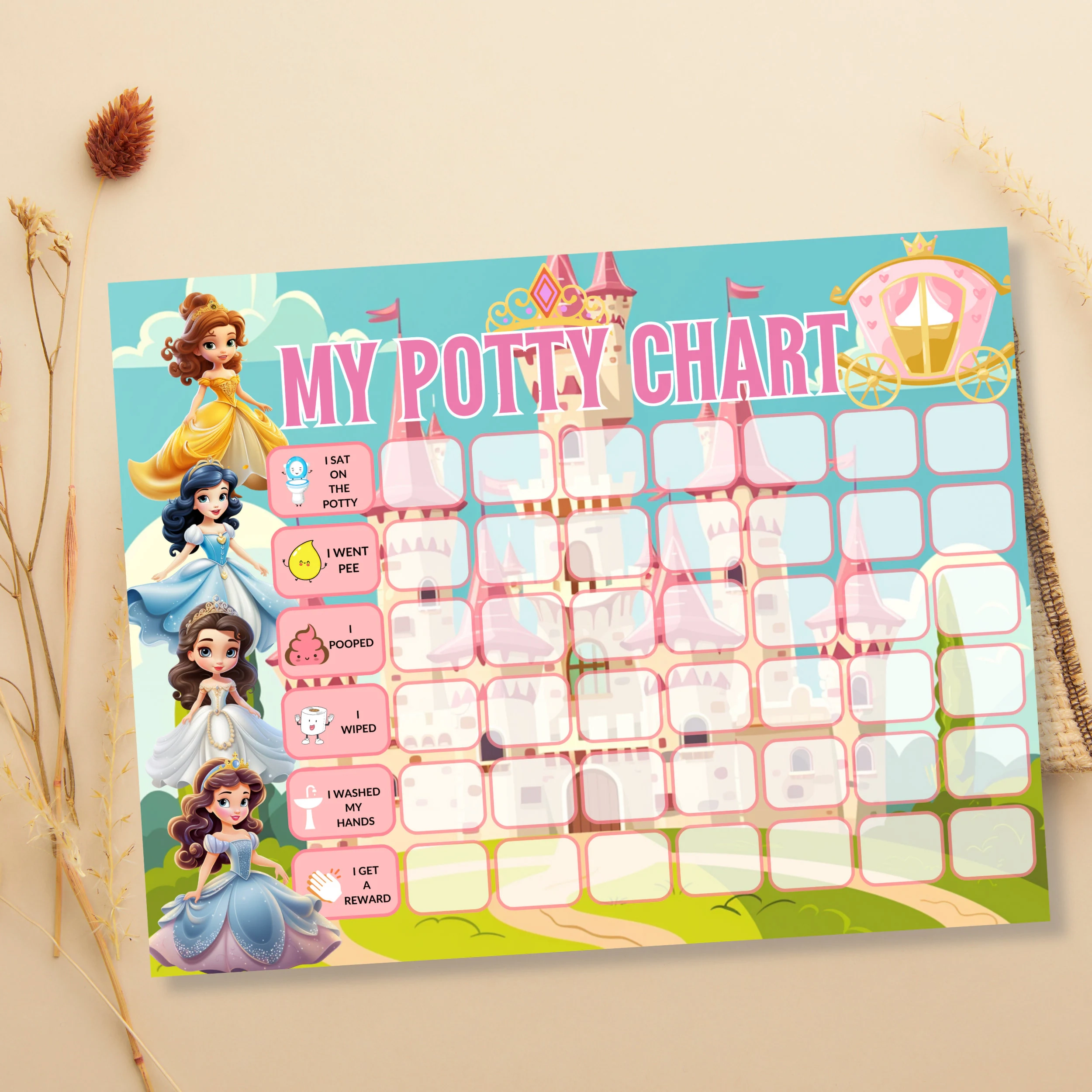 Printable Kids Princess Potty Chart For Girls Toddler Potty Training Toilet Chart Reward Chart Potty Reward Chart For Princess Lovers Fan Etsy