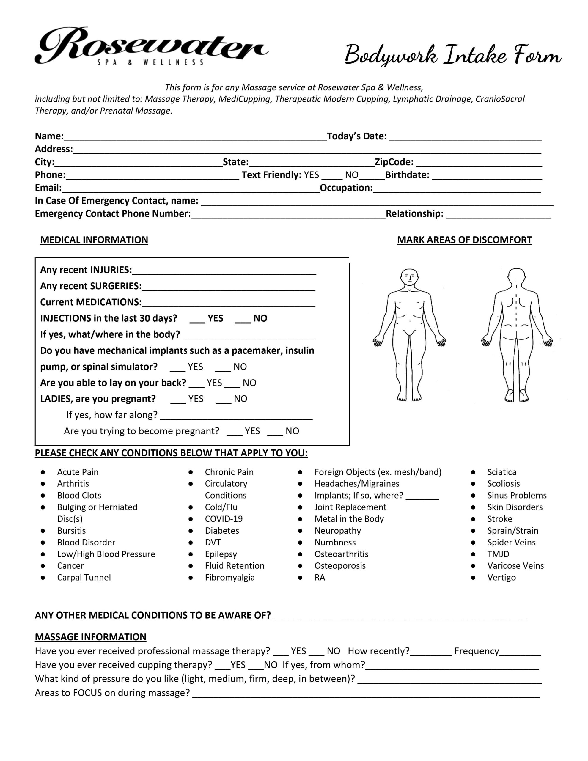 Printable Massage Form Rosewater Spa Wellness