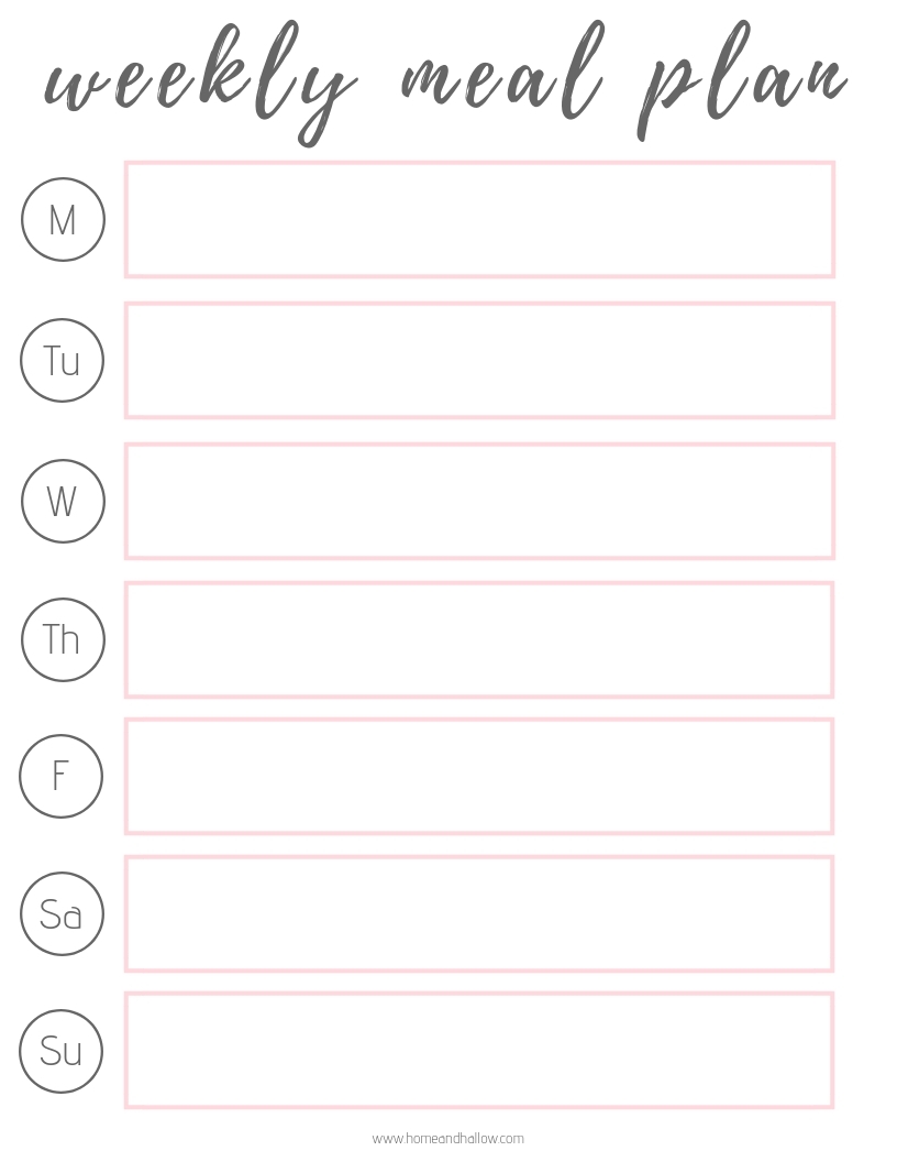 weekly meal plan template printable