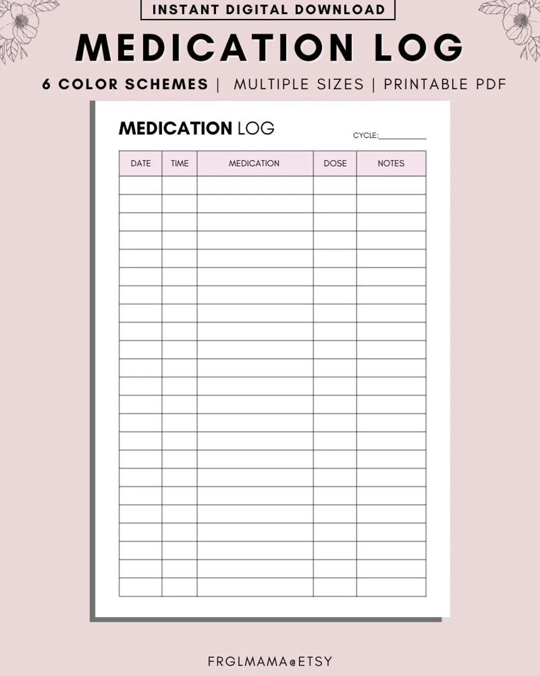 Printable Medication Tracker Monthly Medicine Supplement Log PDF Etsy