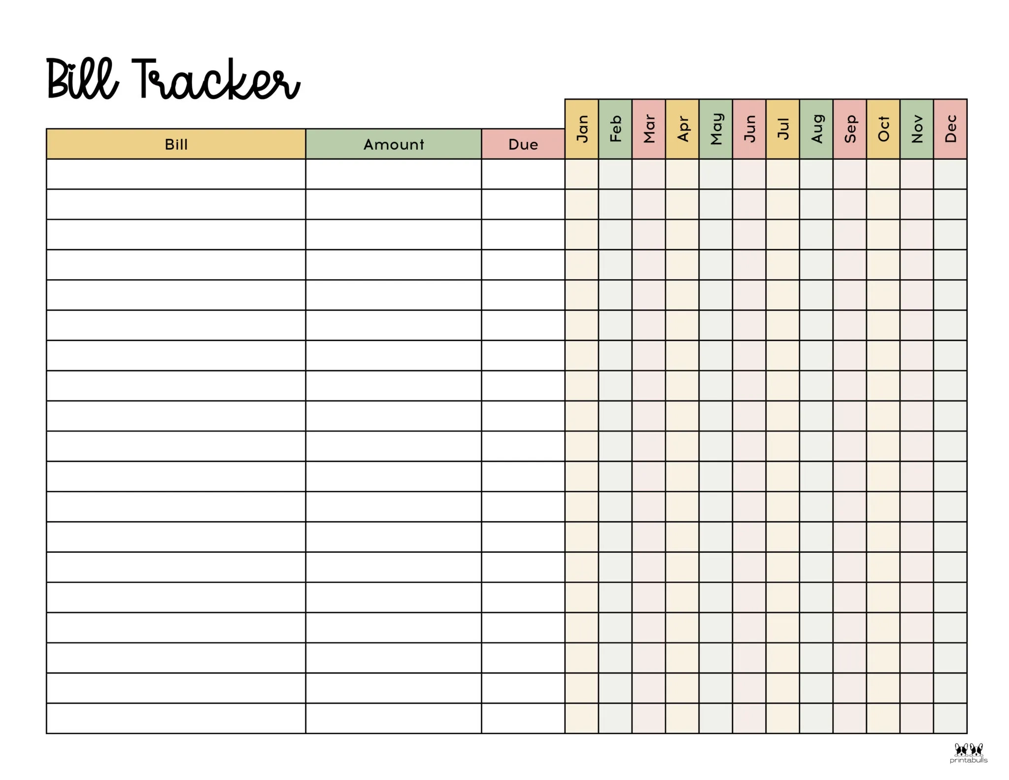 Printable Monthly Bill Organizer Printable Party Favors