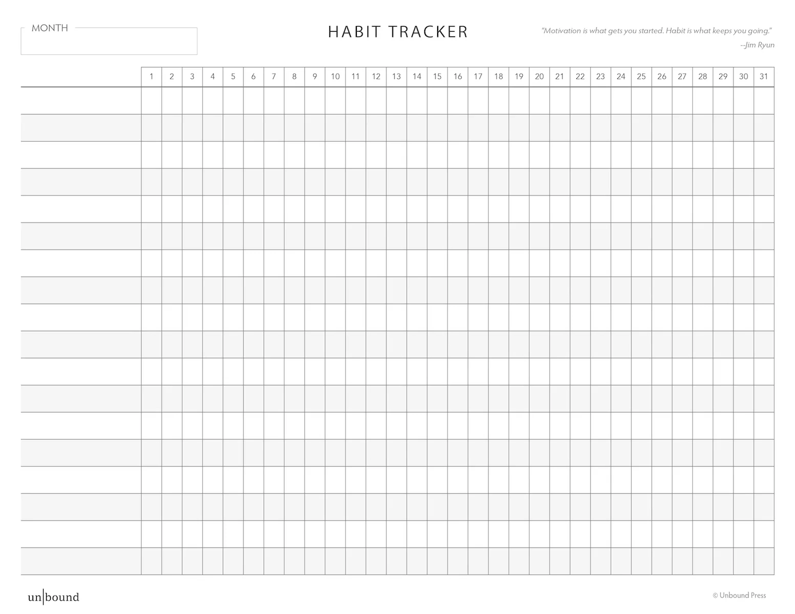 Printable Monthly Habit Tracker Unbound Planner